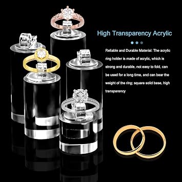 Enenes 7 Pack Acrylic Ring Display Holder Clear Cylinder Jewelry Stand for Wedding Engagement Rings Organizer Sturdy Solid Showcase