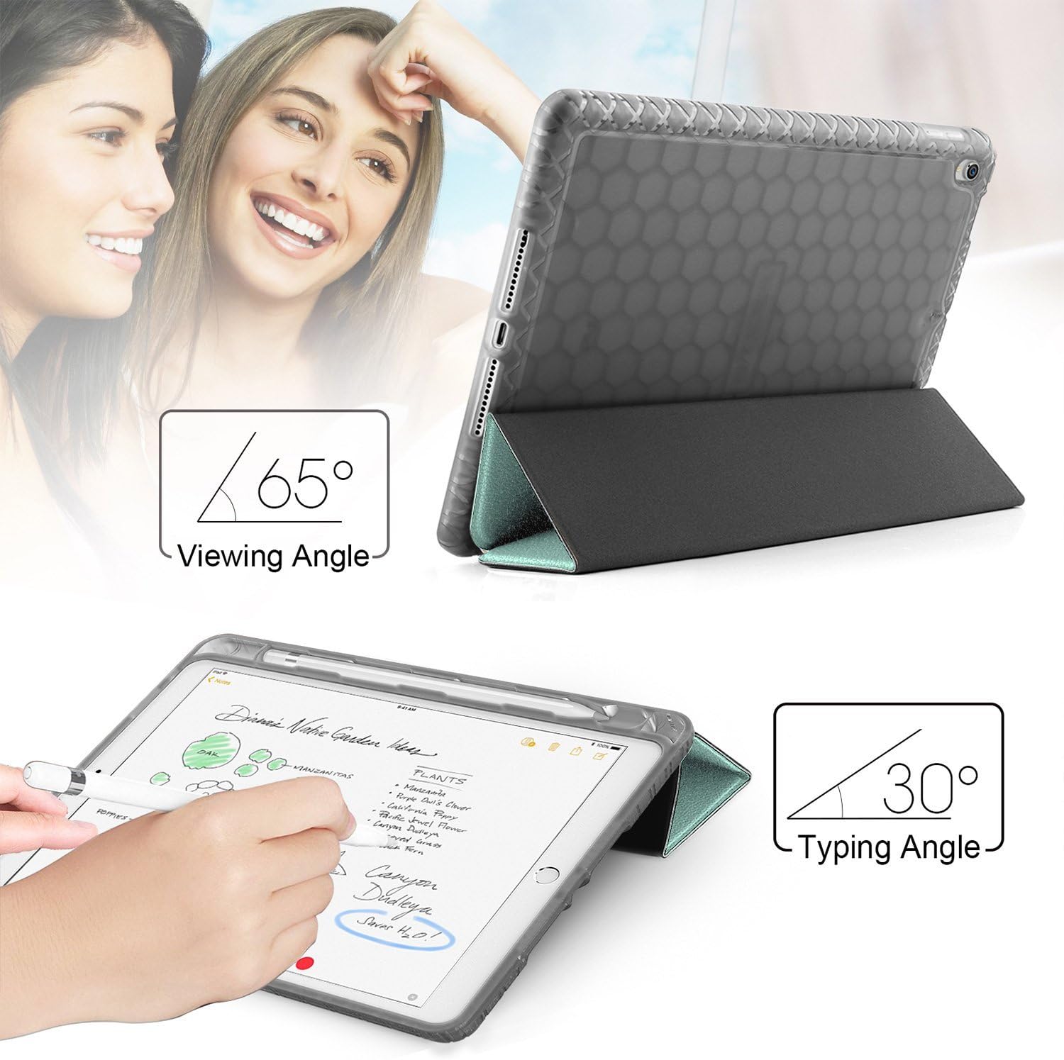 SWEES Compatible with iPad Air (3rd Gen) 10.5" 2019 / iPad Pro 10.5 2017 Case, Slim Full Body Protective Smart Cover Leather Case Shockproof with Stand Built-in Pencil Holder, Black