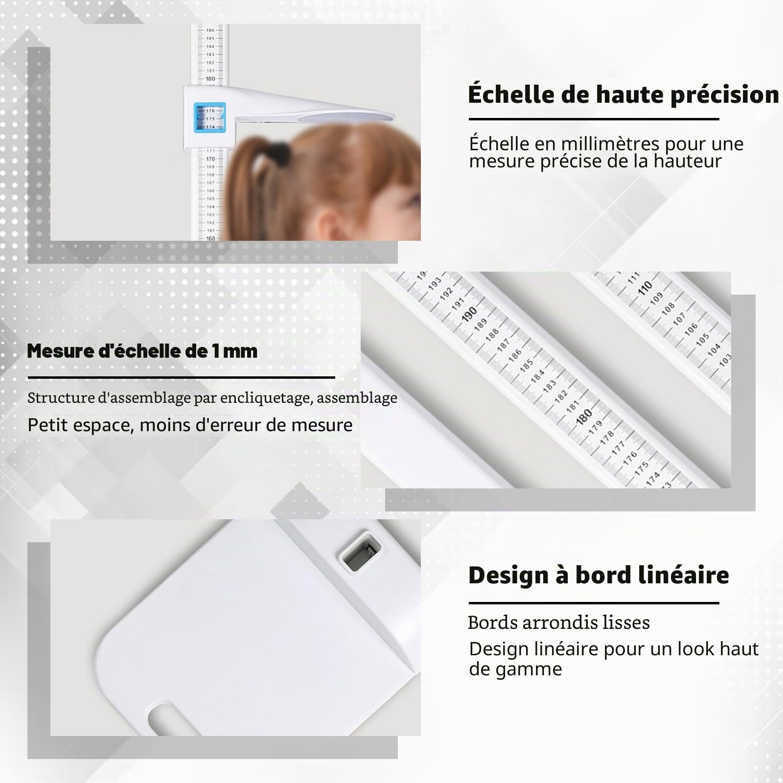 Stadiomètre Portable de 20 à 210 cm avec Barre de Mesure Numérique, Altimètre Médical, Stadiomètre Portable avec Double écran pour la Maison, Le Bureau, L'examen Médical