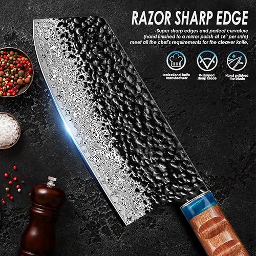 Miniatura 3 de Cuchillo de carnicero de Damasco de 6.5 pulgadas, cuchillo de chef profesional, juego de cuchillos de cocina japoneses forjados a mano, cuchillo