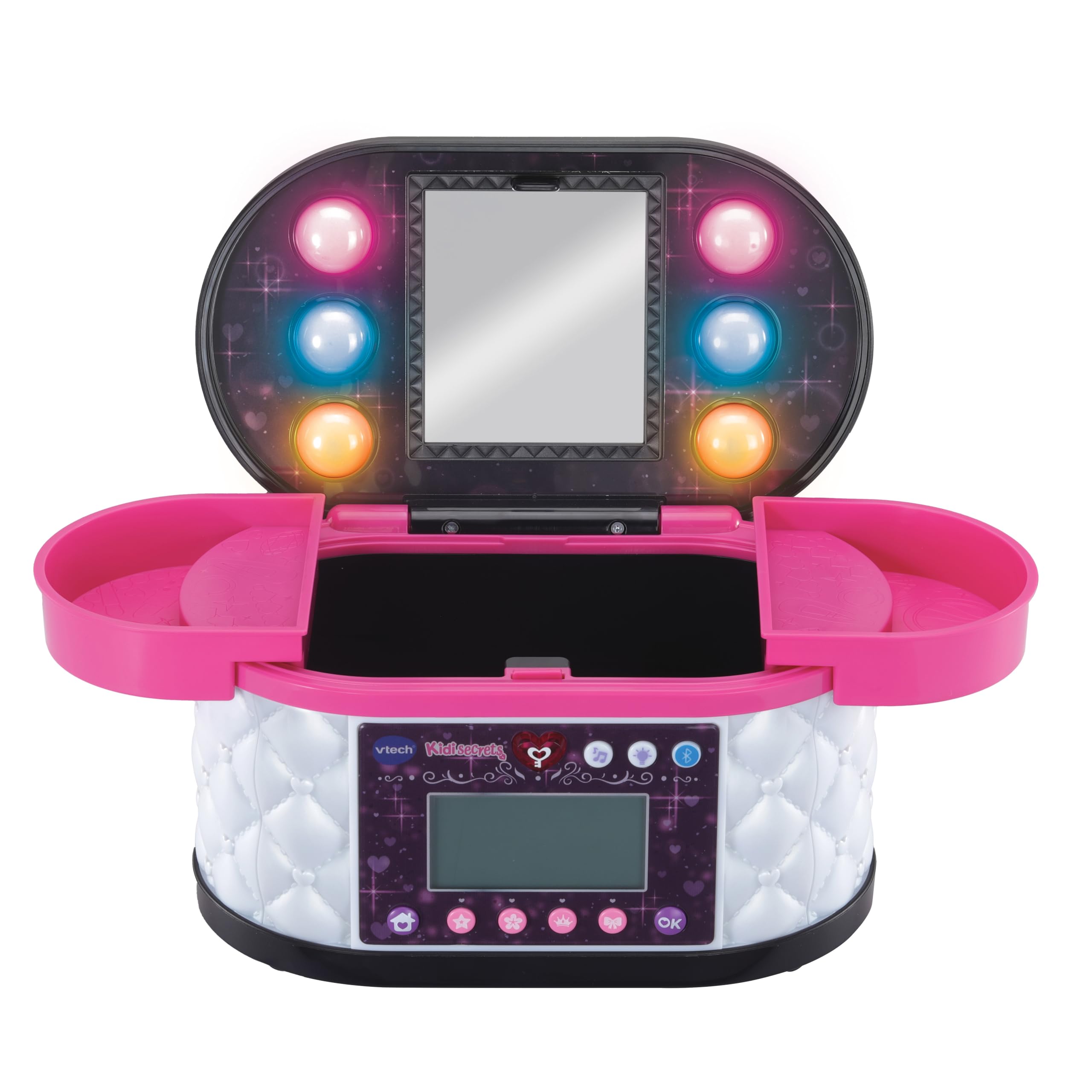 VTech - Maletín Secreto de Maquillaje, Joyero Interactivo, Código Personal, Espejo, Juguete niños +5 años, Color Negro, Pantalla LCD, Actividades mágicas, Bluetooth, Radio, Versión ESP