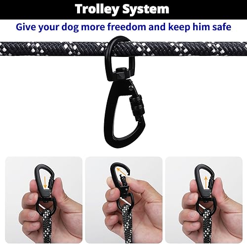 Miniatura 2 de Cable de amarre para perros para acampar, sistema de carrito reflectante portátil de 50 pies, 70 pies, 100 pies, para perros de hasta 300 libras,