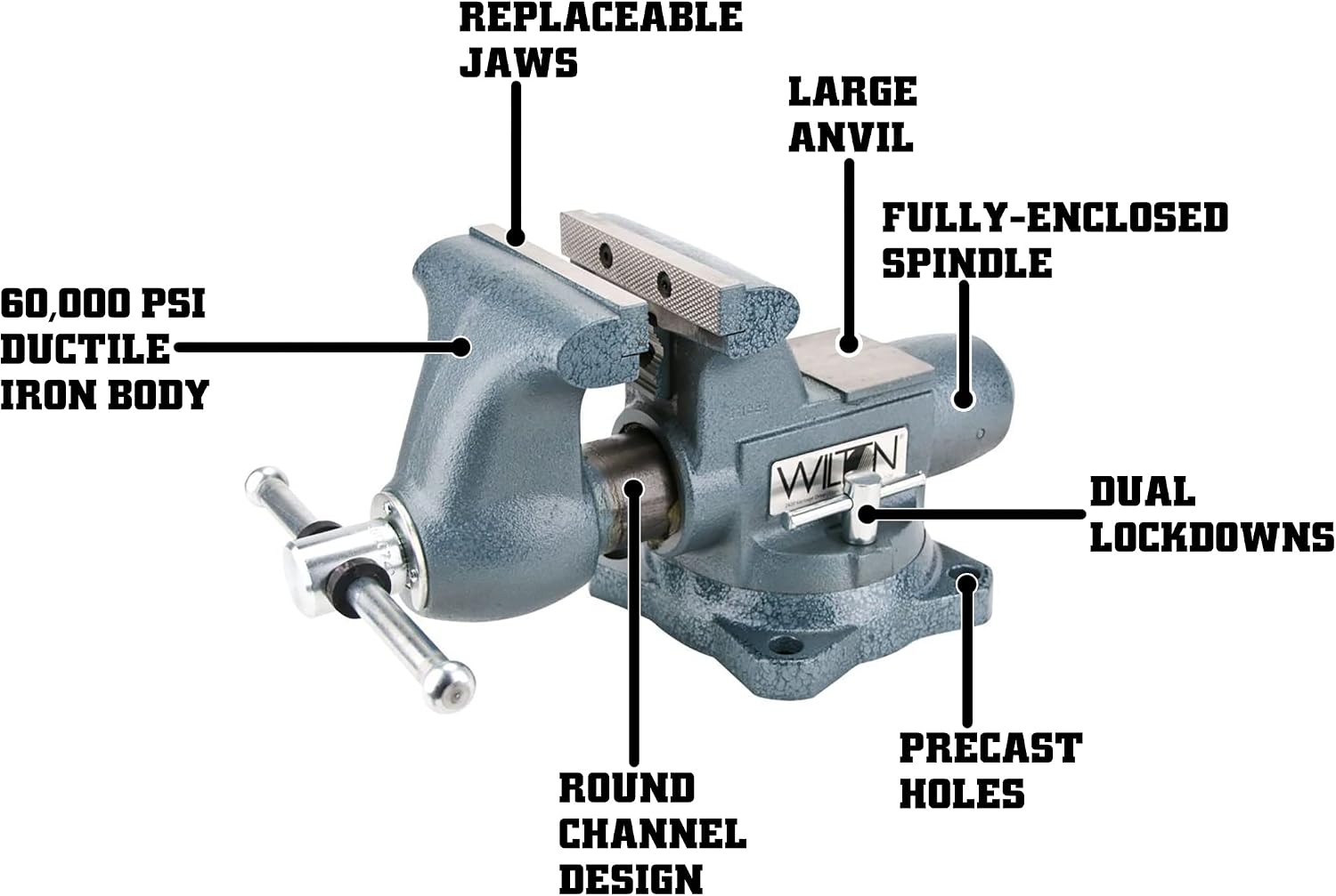 Wilton Tradesman Bench Vise, 8" Jaw Width, 7" Max Jaw Opening, 4-3/4" Throat (Model 1780A)