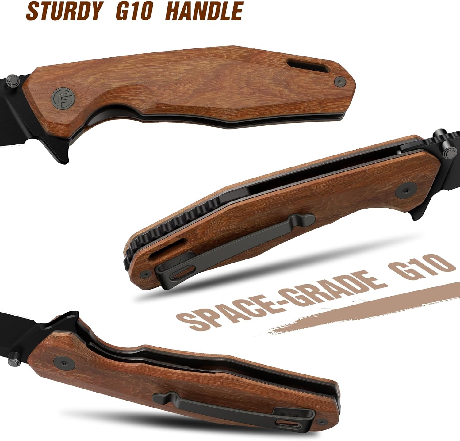FINTISO Odyssey 3.22" Folding Knife, Pocket Knife with Premium 14C28N Blade, Red Sandalwood Wood Handle, Pocket Clip, Portable EDC Knife for Outdoor Camping Hiking, Gift for Men Women