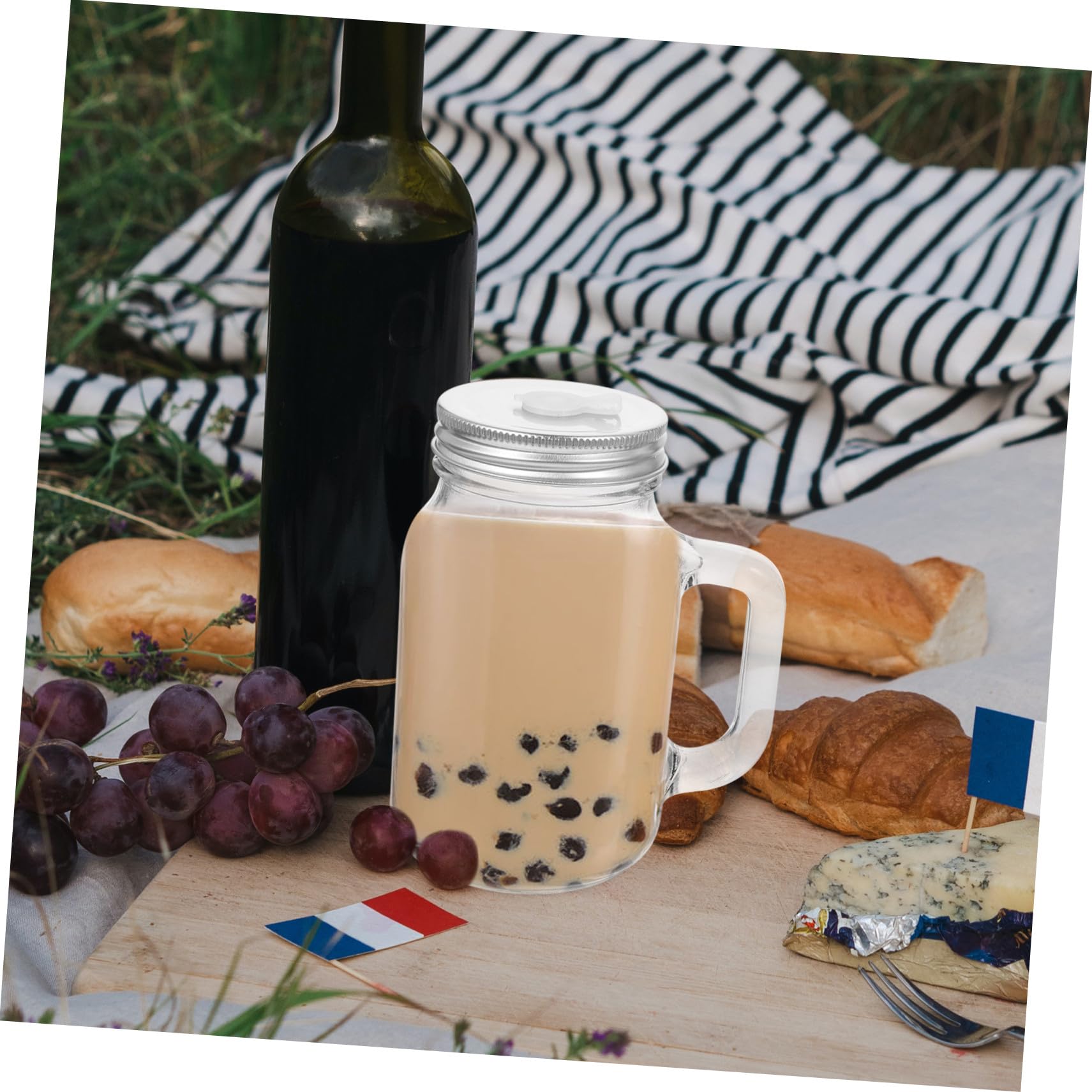 Uonlytech Vasos de Vidrio Capacidad 650ml Juego de 2 con Pajita y Tapa para Almacenar Jugo y Yogur, Diseño de Fondo Plano y Acero Inoxidable