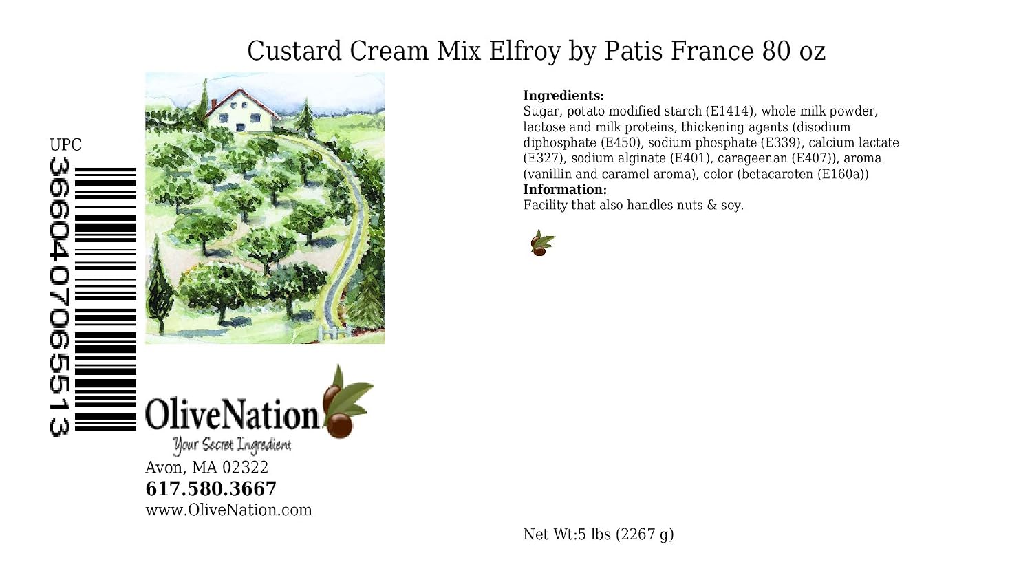 Patis France Elfroy Cream Mix, Patis France Elfroy Custard Cream Mix from OliveNation, Creamy Filling for Desserts, Tarts, Pies, Souffles - 80 ounces