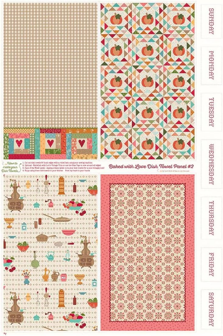 Riley Blake Baked with Love Dish Towel Panel by Lori Holt of Bee in My Bonnet | 36" x 54" Canvas Fabric Panel | Makes 4 Thanksgiving & Fall Kitchen Towels | Autumn Quilting & Home Décor (Towels #2)