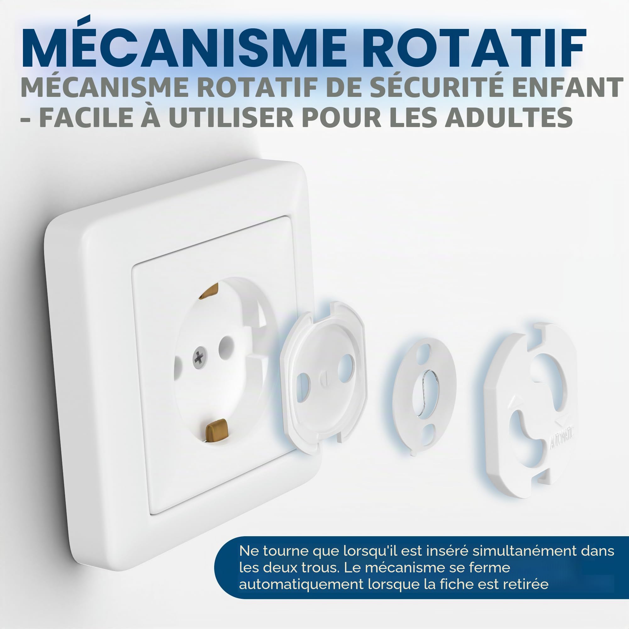Hoffenbach Lot de 20 prises de courant avec mécanisme rotatif - Protection pour bébés et enfants - Protection de prise pour éviter les accidents et les chocs électriques - Prise de courant - Blanc