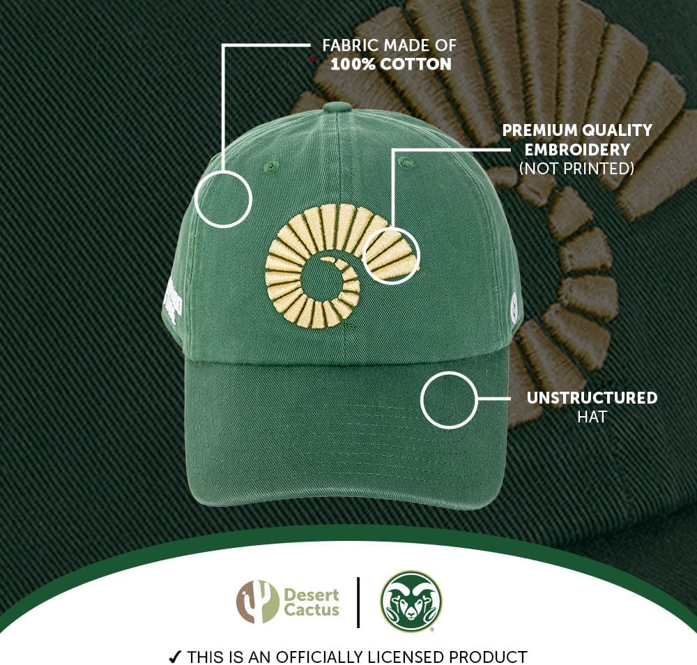 Desert Cactus Colorado State University Baseball Hat Rams CSU Brimmed Embroidered Hats Cap Adjustable Cloth Strap Adult (Style C) Green