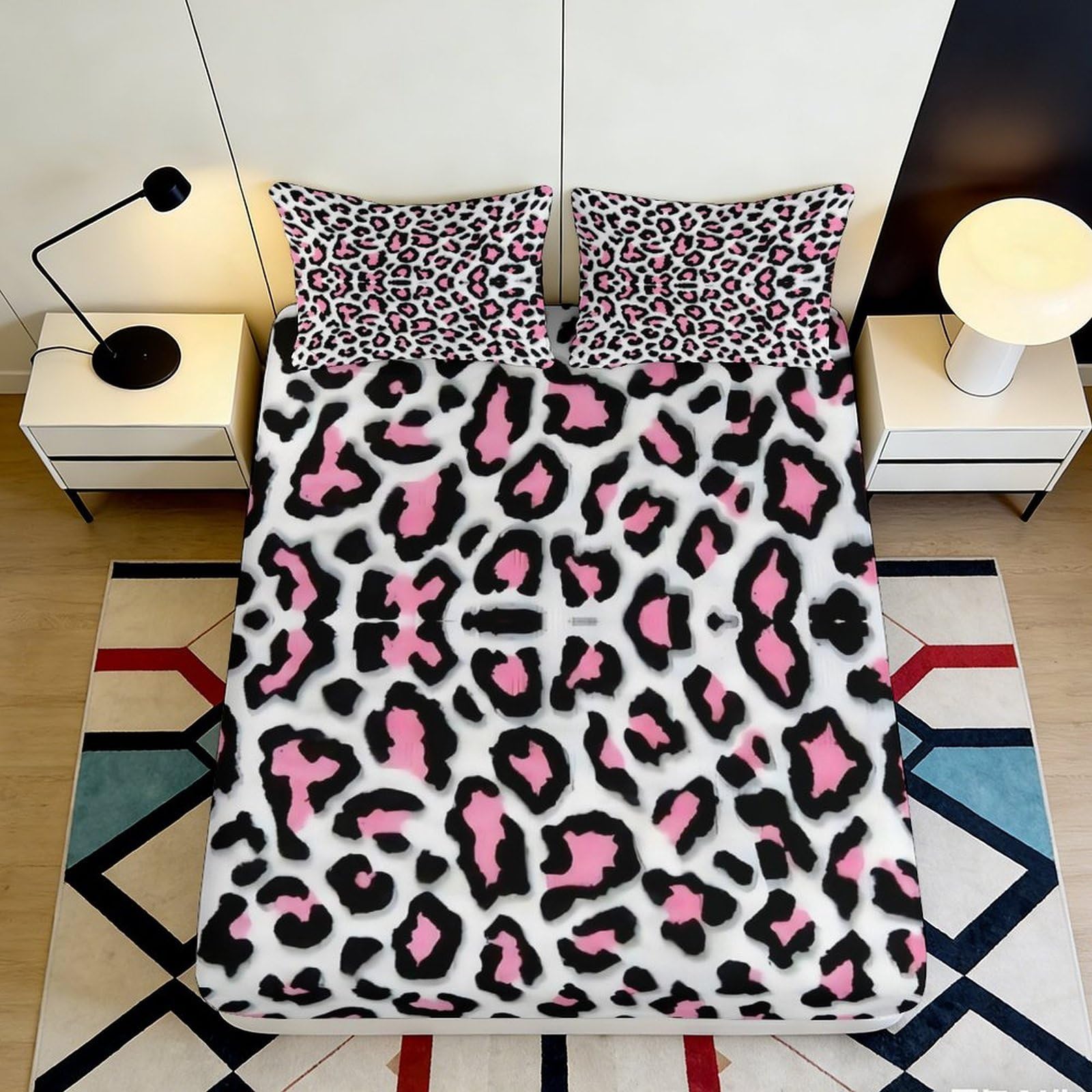 3D Printed Leopard Fitted Sheet Microfiber Non-Slip Deep Pocket Leopard Mattress Fitted Cover Washable for Bedroom Home 200x200x25cm