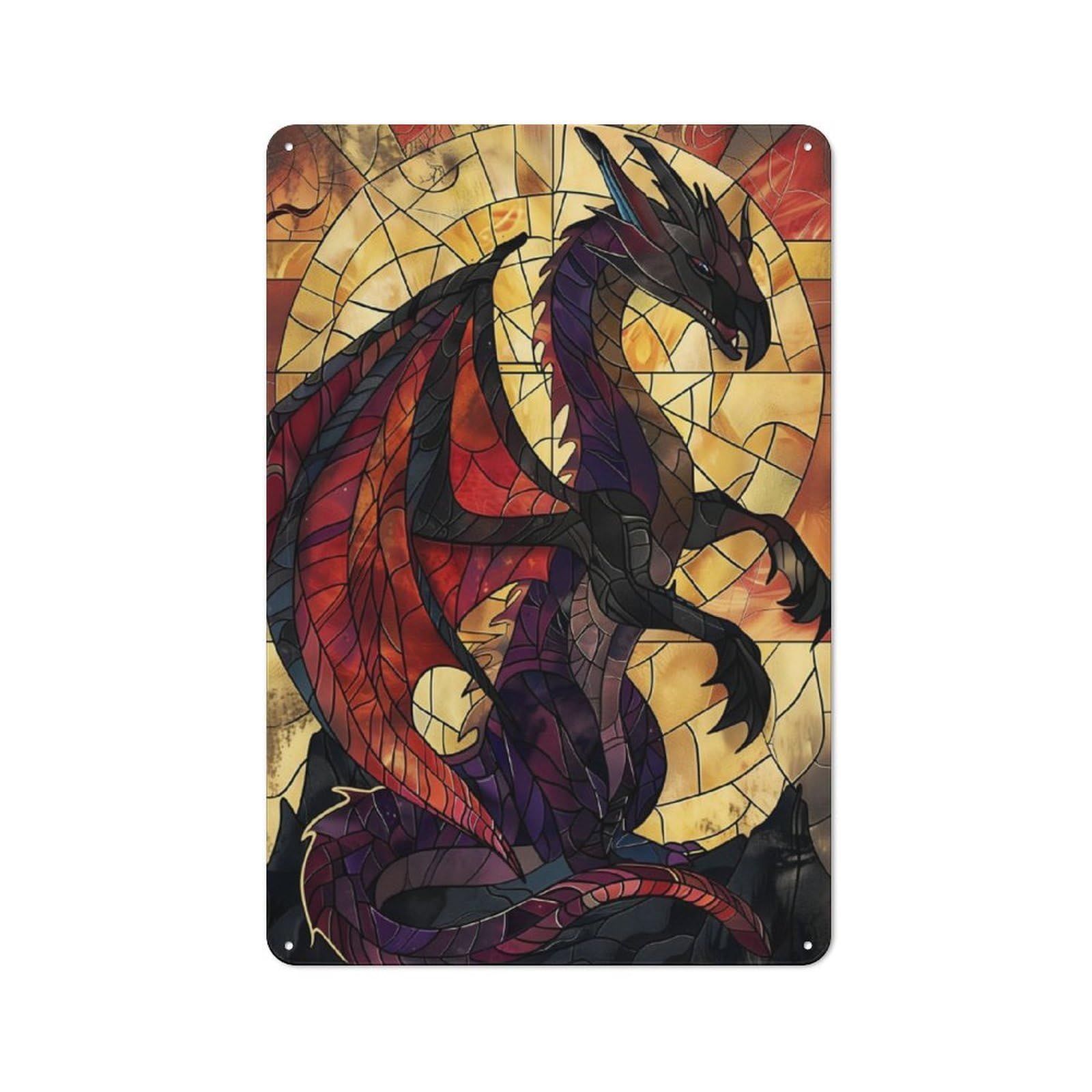 Junmoney Black Dragon 30X20cm Retro Metal Sign With For Café Or Restaurant, For Collectors Decorating Cafés And Restaurants
