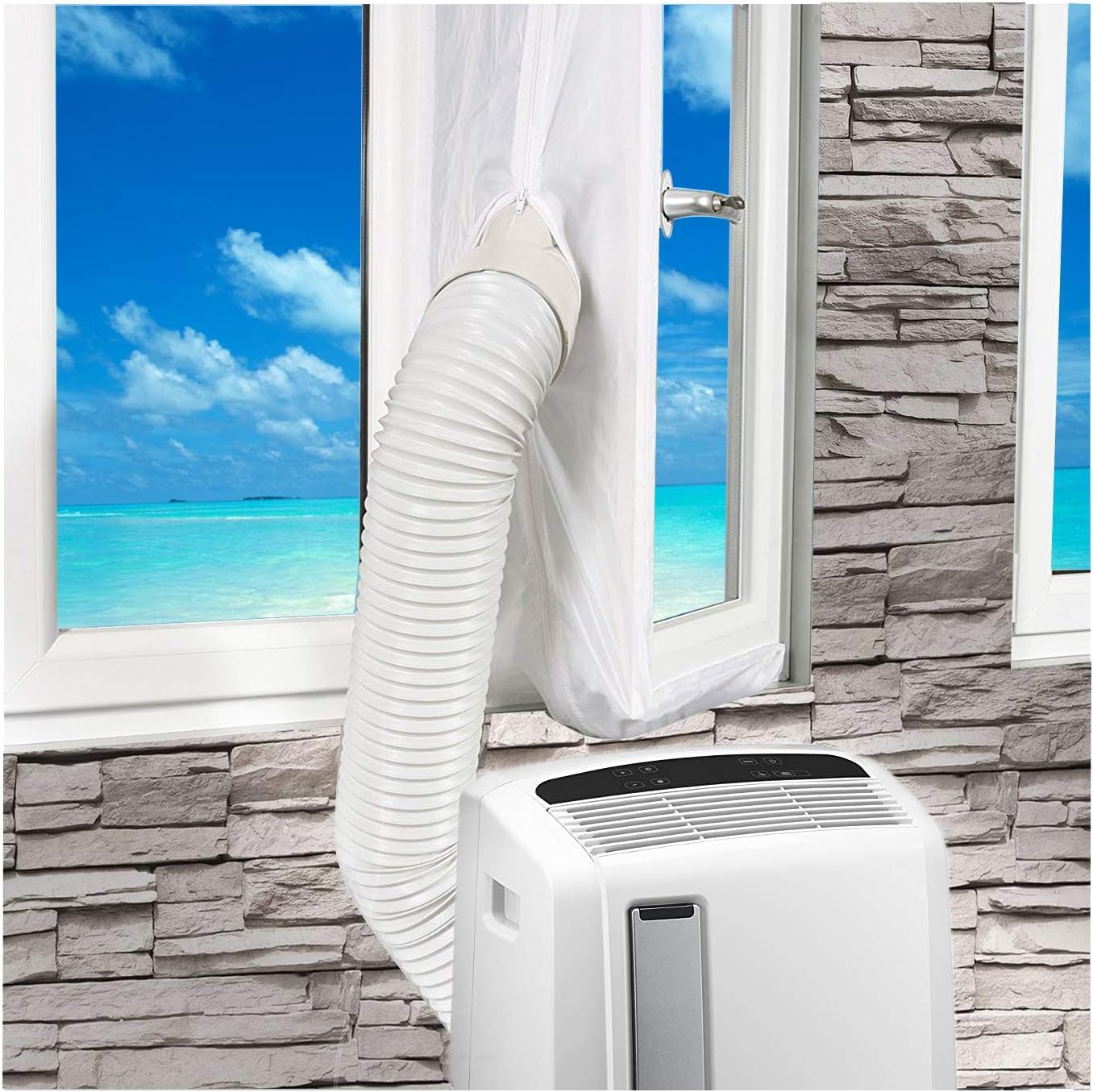 Tissu D’Étanchéité de Climatisation Portable, Tuyau de Climatiseur Mobile, Fenêtre Ouverte Tissu Polyester Isolant Étanche À La Pluie, Déflecteur Universel de Cadre de Fenêtre (Gris Argenté)