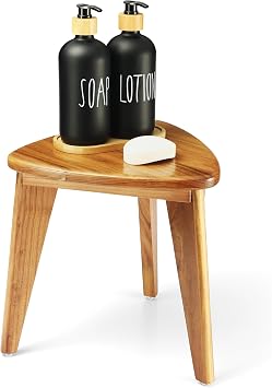 Teak Shower Stool, Teak Shower Bench, 12 Spa Shower Foot Rest for Shaving Legs, Waterproof Wood Chair for Inside Shower, Organizer Wooden Stool, Corner Seat for Bathroom Livingroom