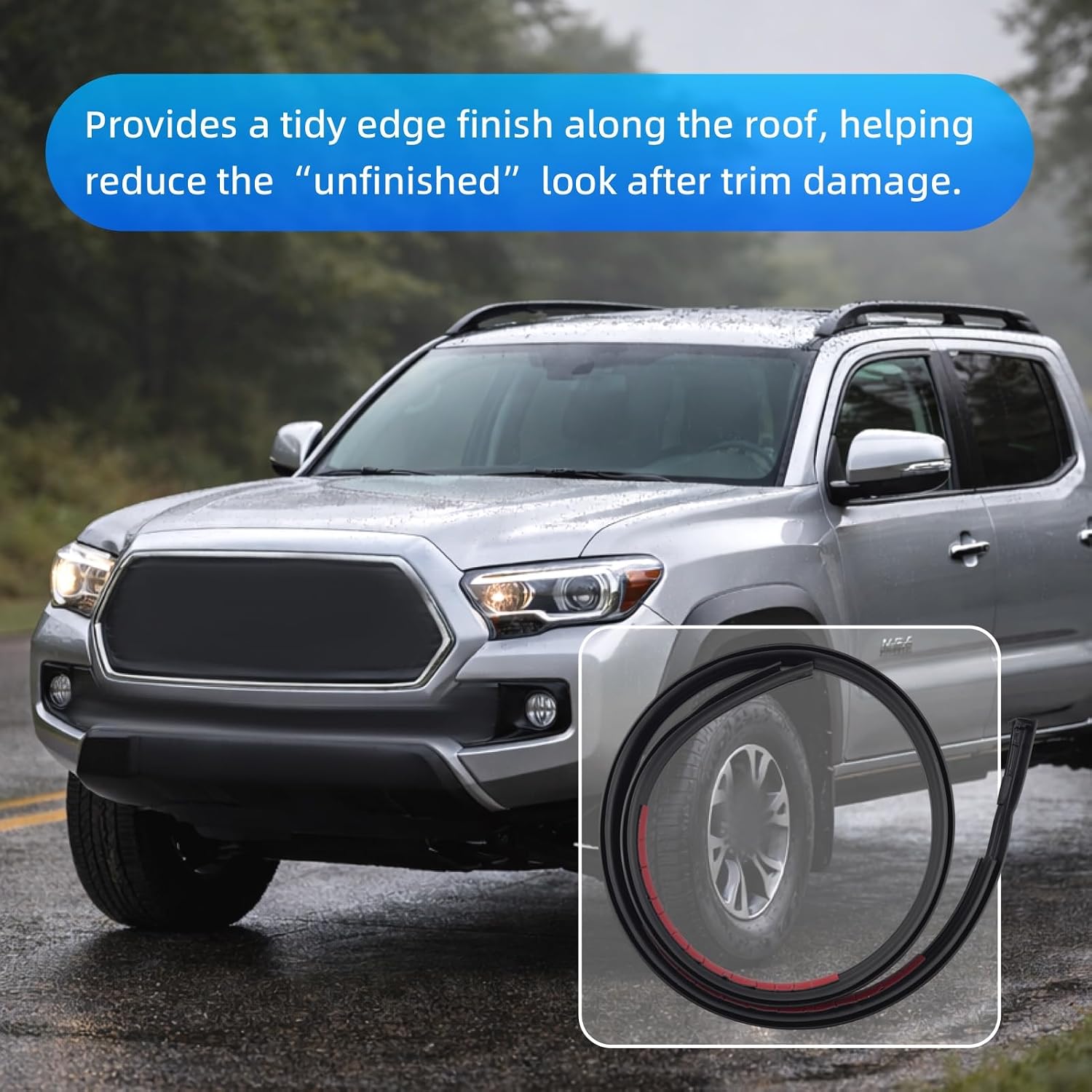 Roof Drip Molding Weatherstrip Fit for Toyota Tacoma Double CAB 2016-2023 Replace 75552-04080 75552-04081 75552-04082 75551-04080 75551-04082 Left & Right Side Roof Trim Rubber Seal Pair