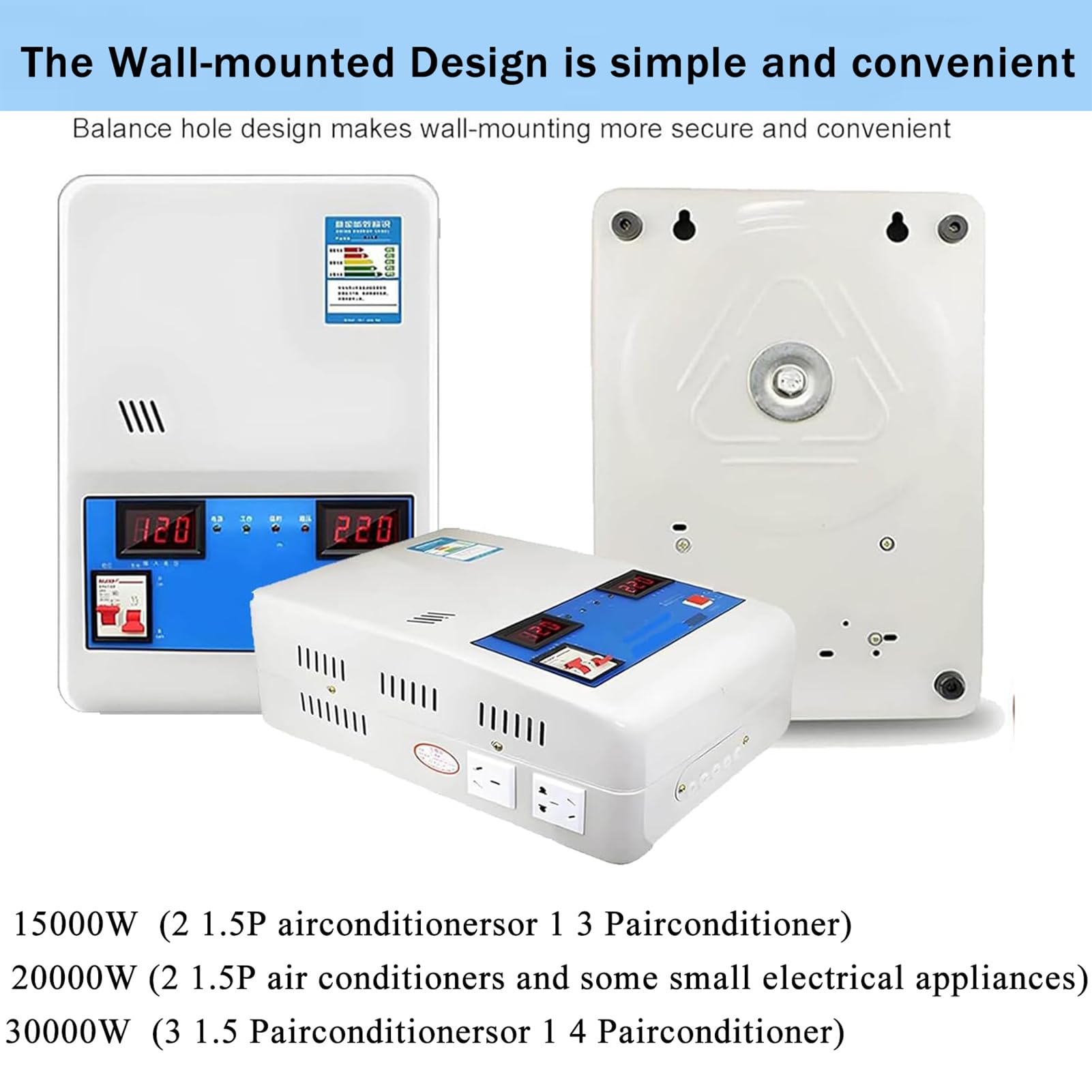 Estabilizador Automático de Tensión, Estabilizador Monofásico CA Fuente de Alimentación Montaje en Pared o en Plano, Alta Eficiencia de Conversión 120V-270V