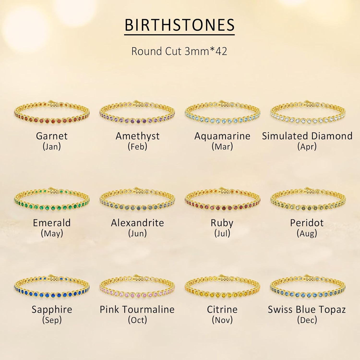 ETERMBOL Birthstone Tennis Bracelets for Women, 925 Sterling Silver 14K Gold Plated Bracelet 4mm Round Cubic Zirconia Bezel Setting, jewelry Gift for Women Mom Wife Her on Anniversary Birthday, 7 Inch - Image 5