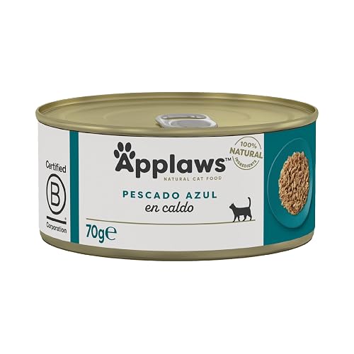 Applaws, latas de Comida húmeda Natural para Gatos, Pescado de mar en Caldo, 24 x 70 g