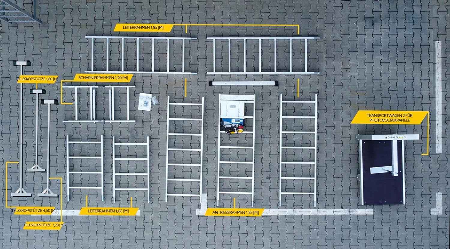 Elevador de Paneles Fotovoltaicos - Altura de Elevación 12 m - Capacidad de Carga Hasta 0,12 t - Dimensiones 63 x 1250 cm - de Aluminio Ligero