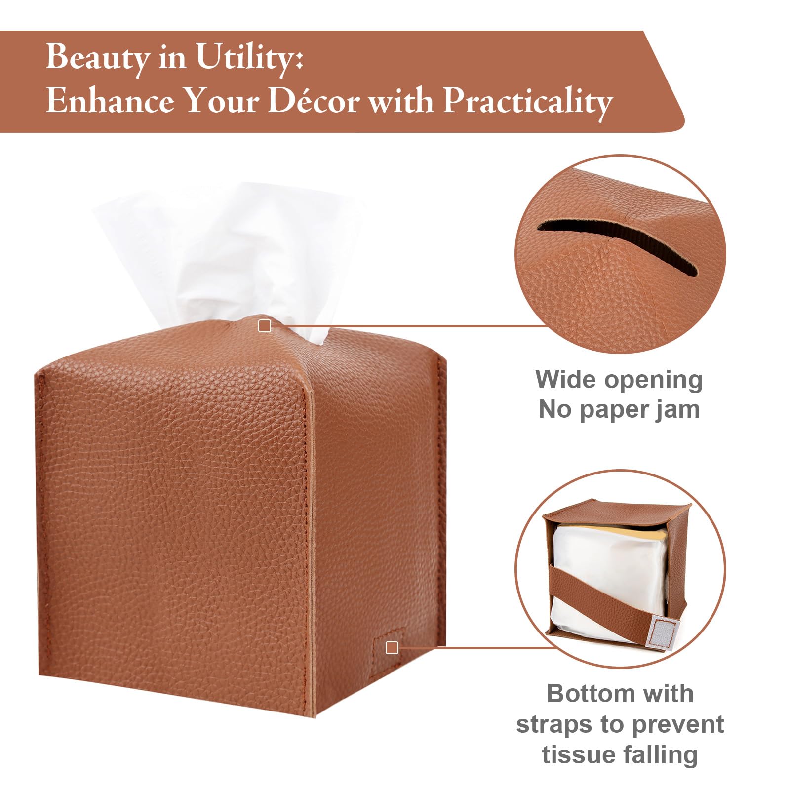 MUKA Scatola di fazzoletti quadrata in pelle PU organizer per fazzoletti per casa e ufficio, 12,7 x 12,7 x 12,7 cm, bianco