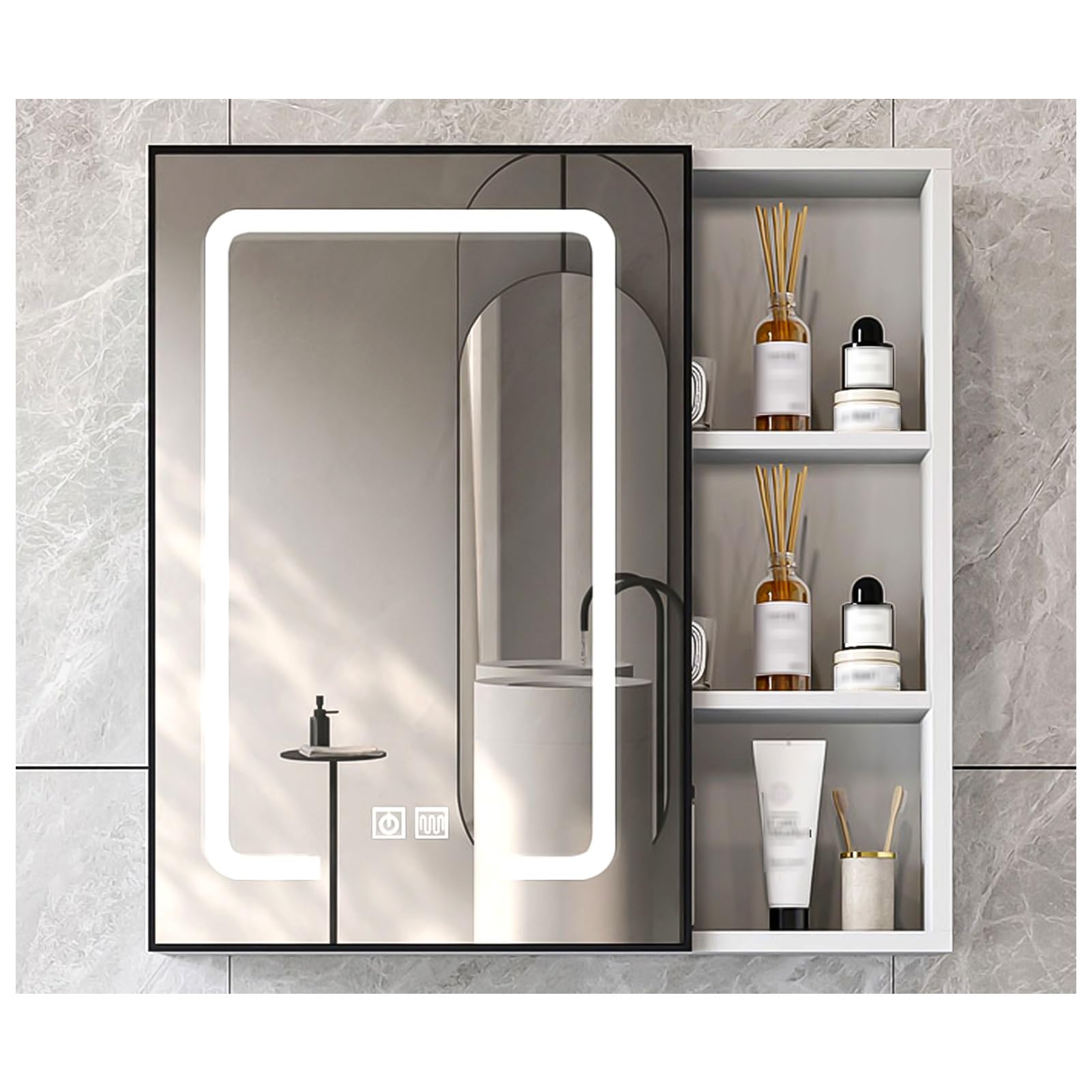FGXHHS LED Cabinet with Defogger, 60" White Medicine & Open Shelving nizer, Stylish Over-Toilet Storage Solution for Small Spaces