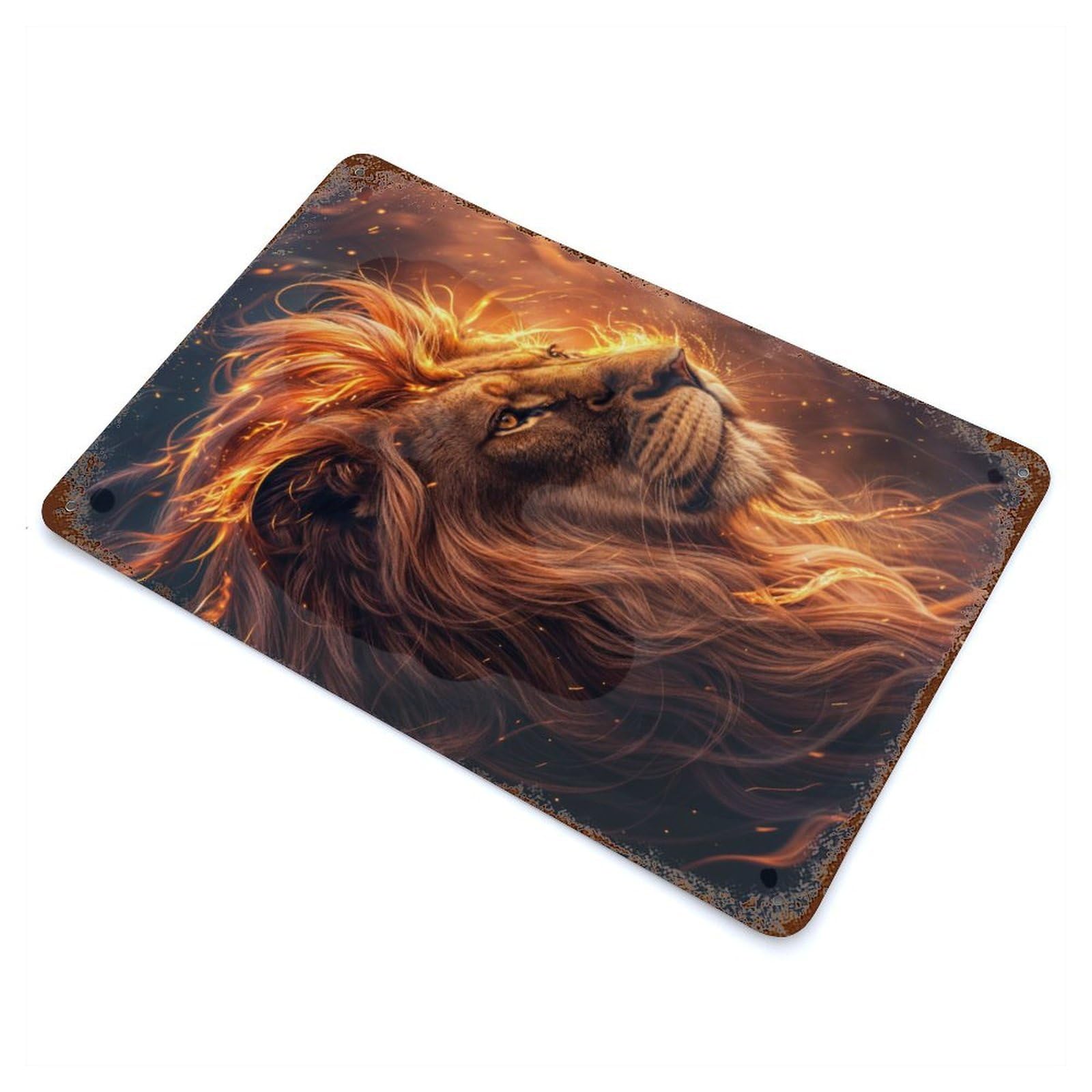 Lion in Fire Retro Metal Sign 11.8"x7.9", Classic Wall Plaque for Garage, Pub Or Kitchen