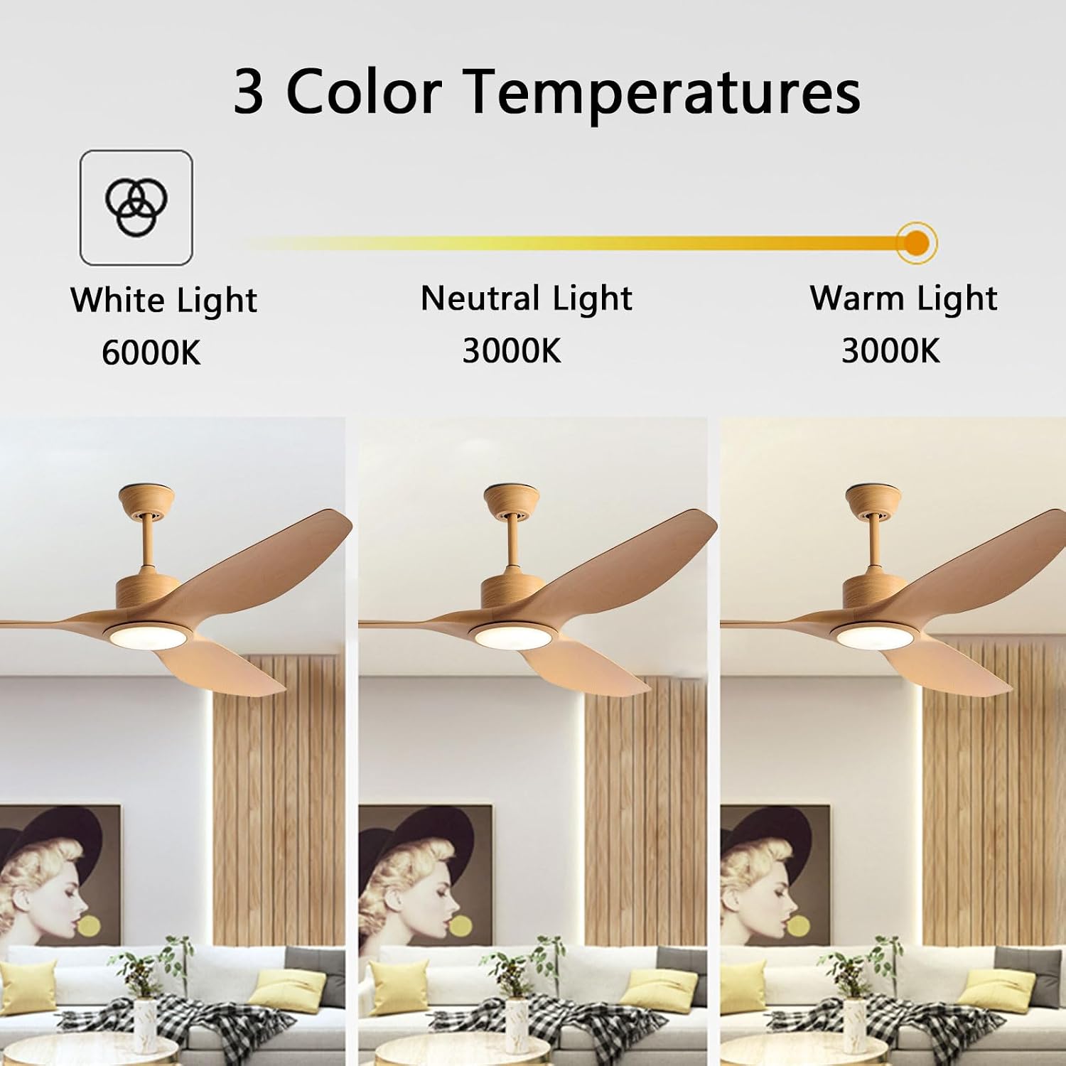 Indoor Quiet Ceiling Fan Light Modern Ceiling Fans with 18W LED Lights and Remote 6 Speeds Ceiling Fan with DC Motor, 5 ABS Blades for Bedroom Lounge Room Living Room