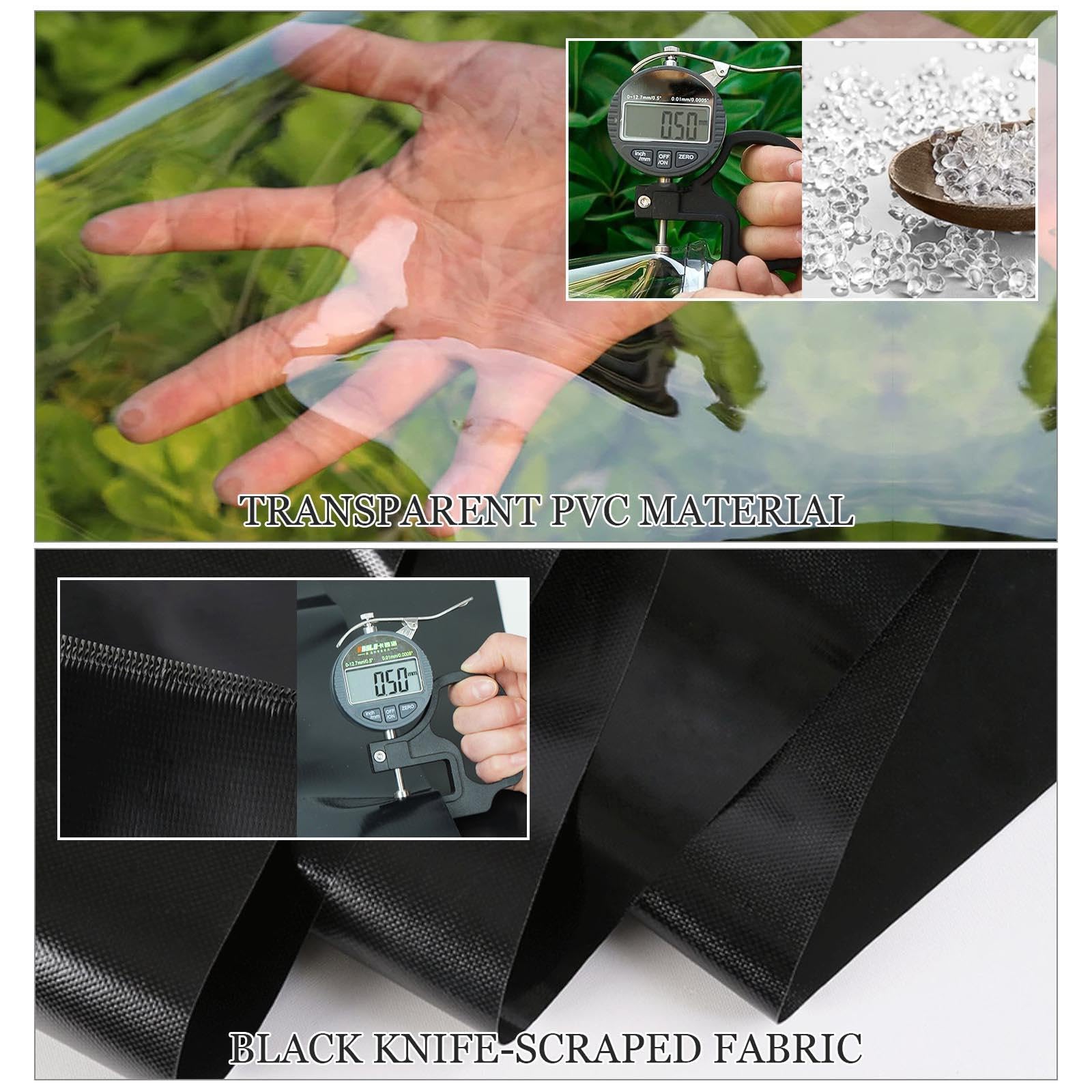 Bâche en PVC transparent avec œillets – 600 g/m² – Bâche imperméable pour pergola et tonnelle de jardin – Panneaux latéraux en plastique transparent de 0,5 mm – Revêtement extérieur