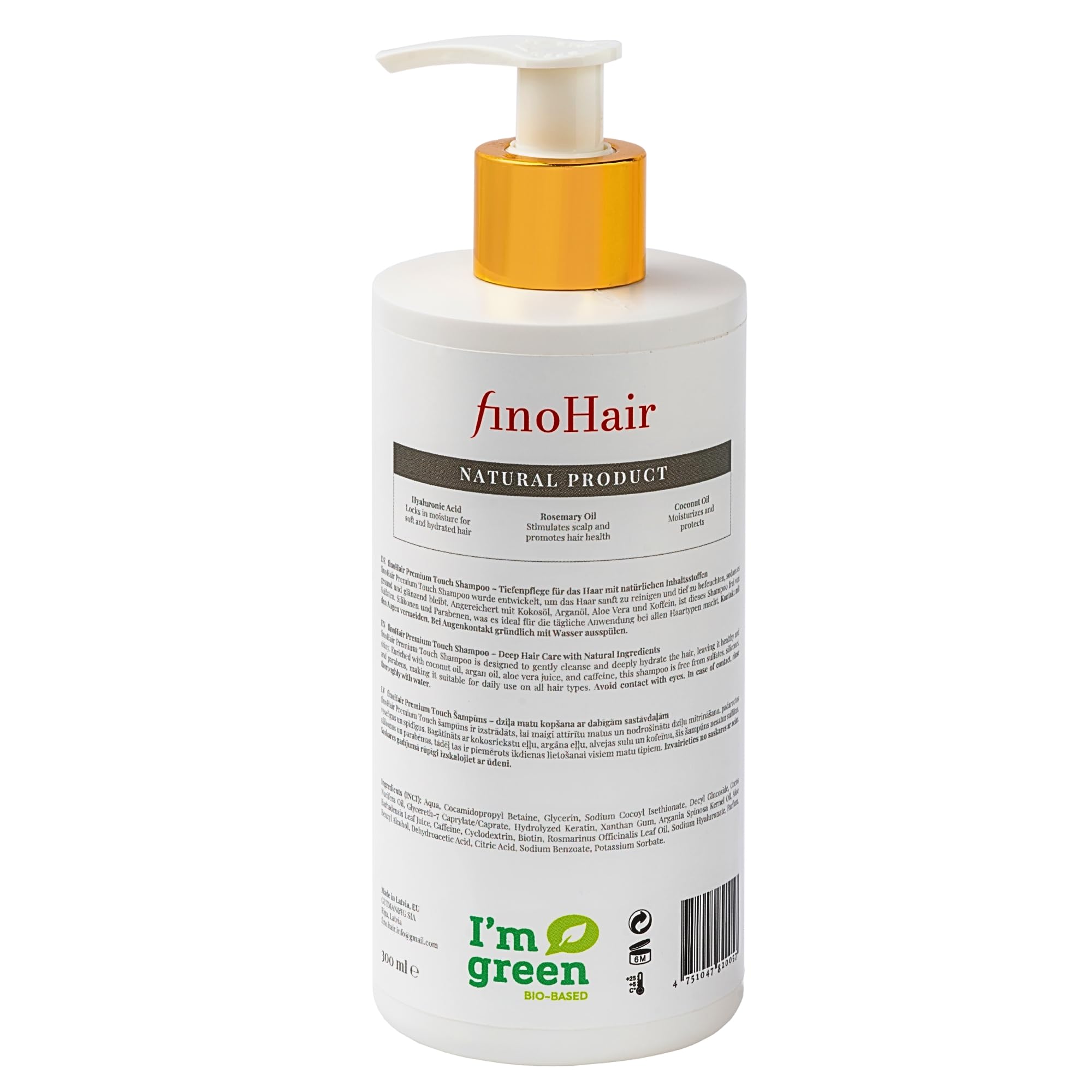 fino Hair Premium Touch Shampoo – Natürliche Pflege mit Koffein, Biotin & Vitamin B5 – Für gesundes & kräftiges Haar – Ohne Sulfate & Parabene – 300ml (Packung mit 2)
