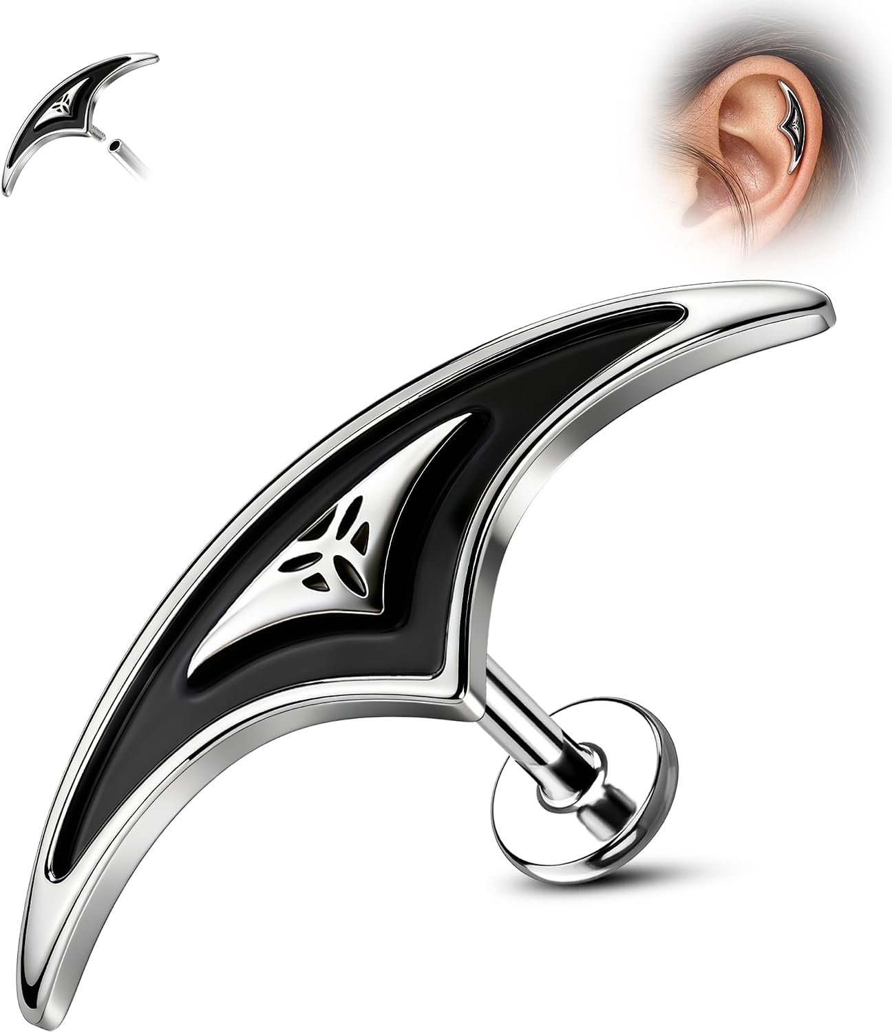 Flat Back Cartilage Earring Stud, 16G Minimalist Helix Earrings Stud, Internally Thread Conch Piercing jewelry Stainless Steel