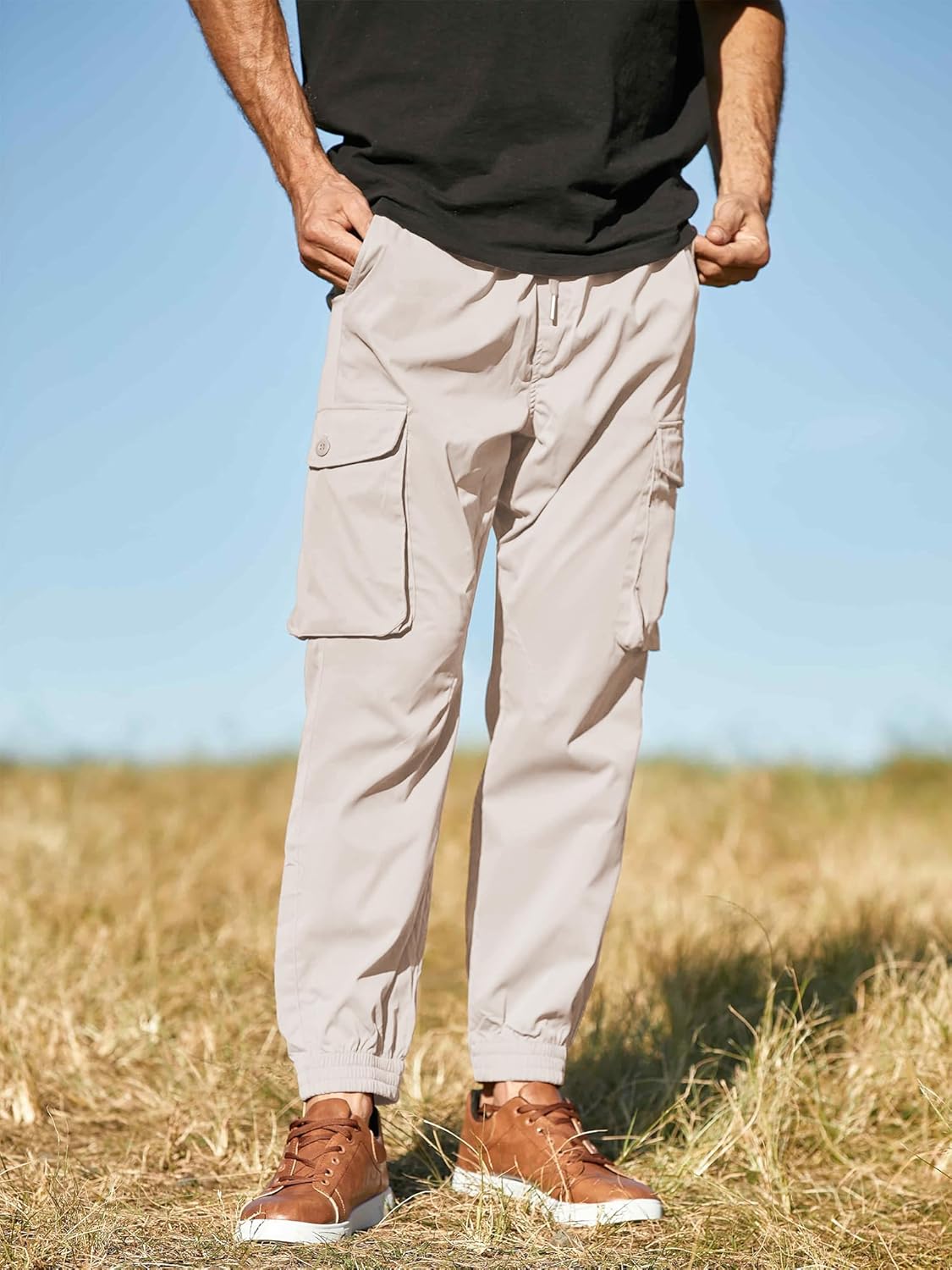 JMIERR Men's Casual Cargo Joggers Pants Stretch Elastic Waist Drawstring Tapered Sweatpants with Pockets - Image 3