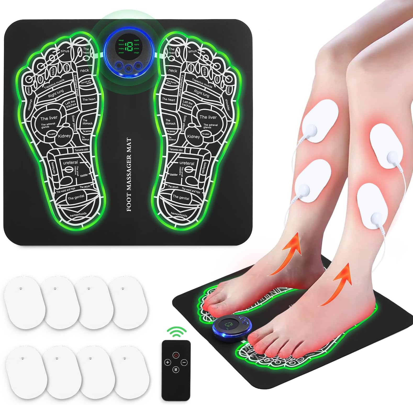 EMS Foot Massager Mat, with Remote Control, 2-in-1 Back Massager & Legs Foot Massager for Muscles Relaxation,TENS (Mode:KTR-2493)