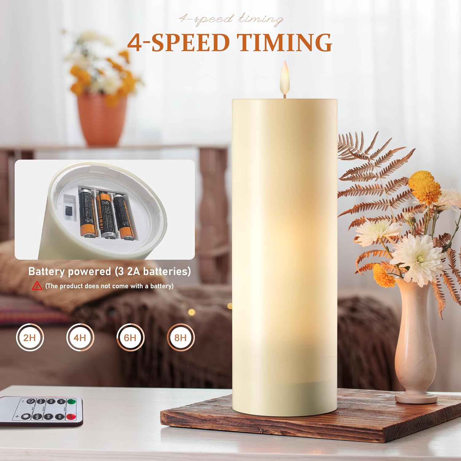 4" x 12" Flameless Candles with Remote, Waterproof Outdoor Battery Operated Candles, LED Electric Flickering Flameless Pillar Fake Candle, for Patio Porch Lanterns Home Decor Easter, 2 Pcs