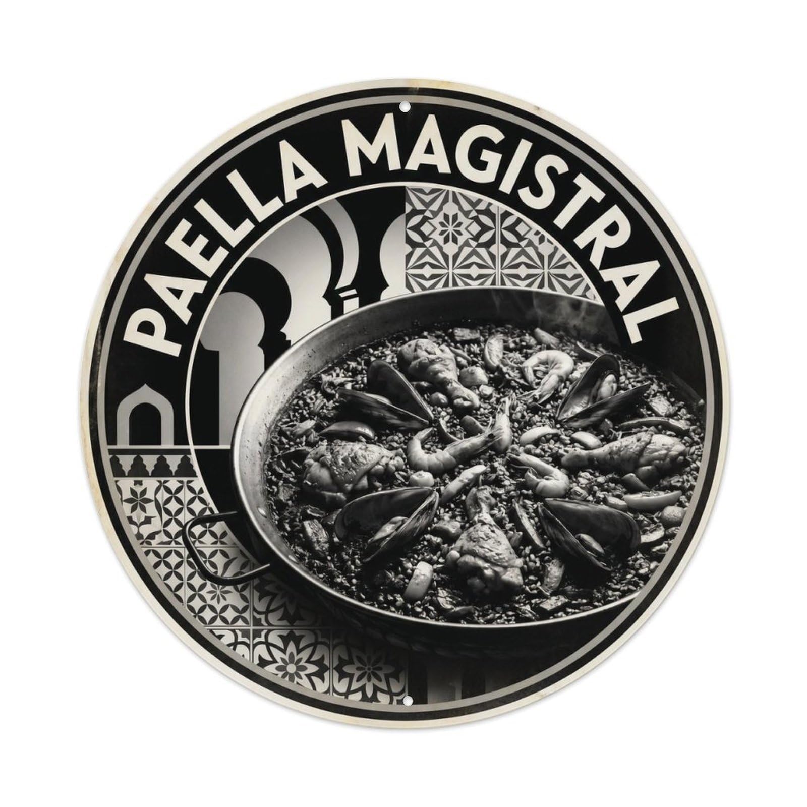 Spain Paella Cuisine Monochrome Food Market Metal Tin Sign