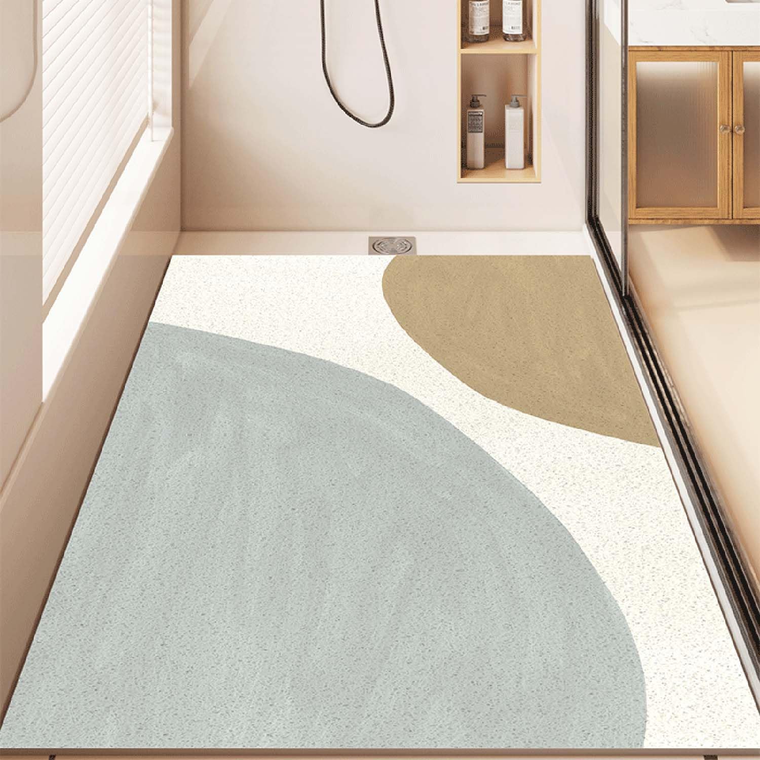 QYMYOZ Non-Slip Bath Mat 60x100cm Luffa Shower Mat Drainage Holes Bath Rug Geometric Pattern Bathroom Mat Soft and Absorbent Quick Drying Ideal for Home Use