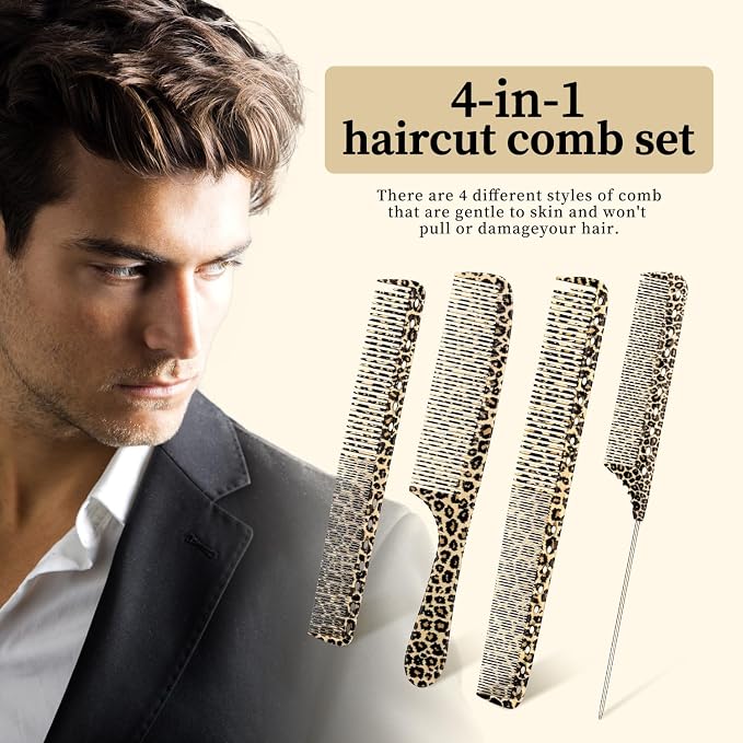 Set de 4 peines profesionales estilo leopardo miniatura 2