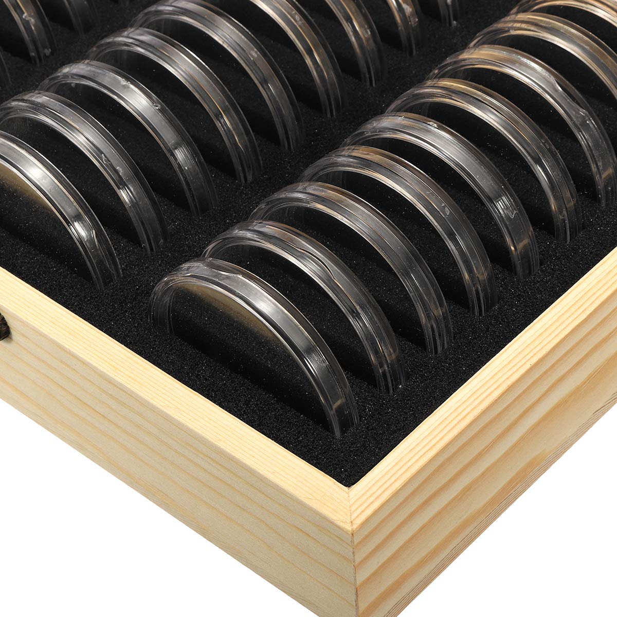 CCChaRLes Caja De Madera Del Soporte De La Pantalla De La Moneda Con 30Pcs 51.5Mm Redondo Losa Certificadas Cápsulas