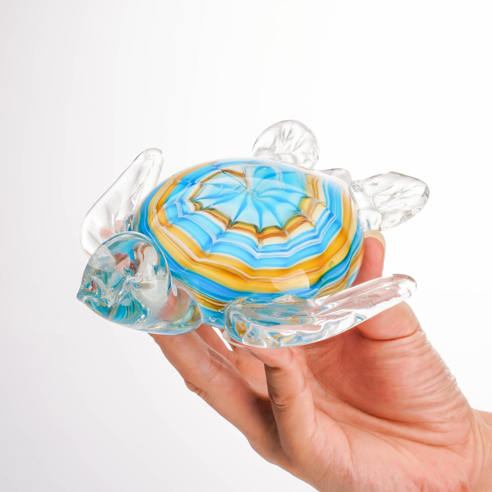HDCRYSTALGIFTS Statuetta ornamentale in vetro soffiato a forma di tartaruga marina, ornamenti marini in vetro fatti a mano per soggiorno interno