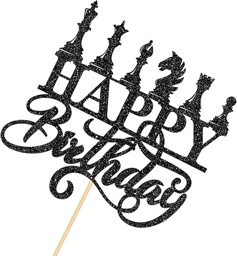 Miniatura 3 de Decoración de ajedrez para pastel de feliz cumpleaños, decoraciones de fiesta de cumpleaños con temática de ajedrez, suministros de fiesta de