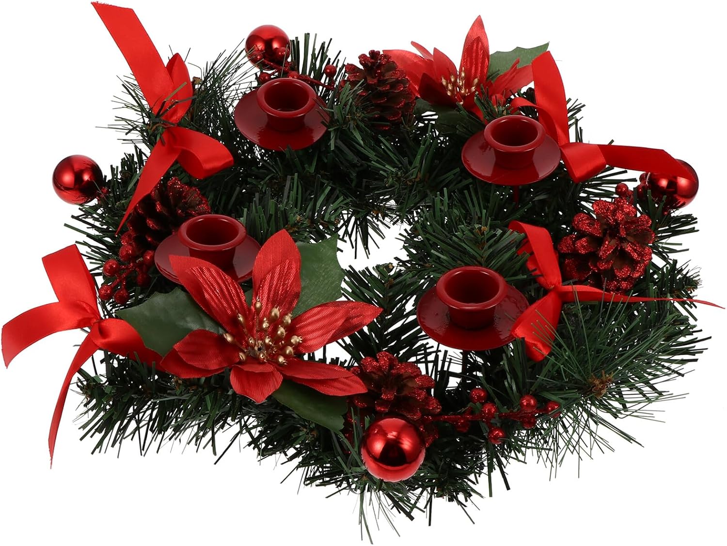 PRETYZOOM 30cm Red Christmas Wreath Candleholder Vintage Single-Headed Candlestick for Holiday and Wedding Table Decor