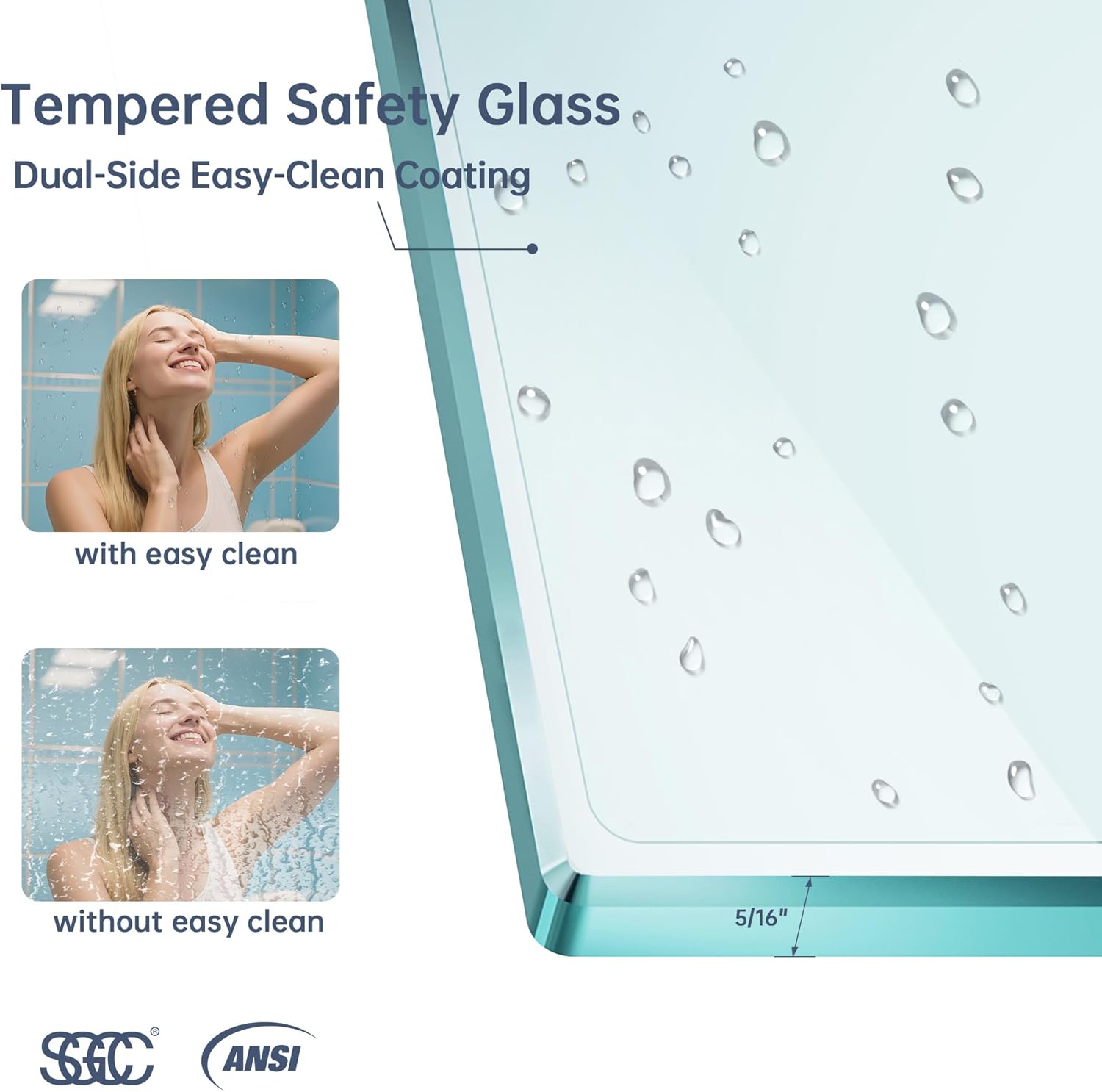 Bathtub Shower Door, 56-60" W x 60" H Frameless Single Sliding Tub Shower Door, 5/16" (8mm) SGCC Clear Tempered Glass with Dual Easy-Clean, Stainless Steel Hardware (Brushed Nickel, 60" W x 60" H)