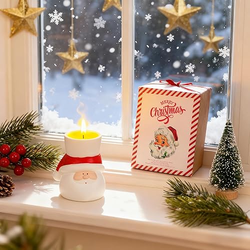 Miniatura 6 de Portavelas de Navidad, pintados a mano, de yeso de Papá Noel, centros de mesa de Navidad para mesas, fiestas, chimenea, adornos