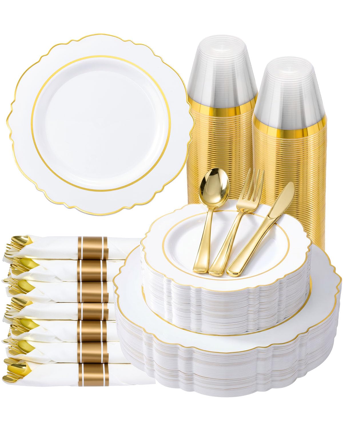 Gold Disposable Plates Set - 350 Piece Dinnerware -1