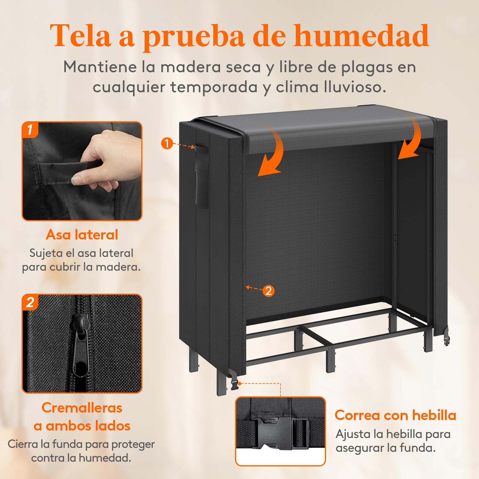 Lifewit Estante Almacenamiento Leña con Cubierta Impermeable, 122×58,5×122cm Estante Resistente para Troncos, Soporte para Leña, Registro de leña con Tapa para Chimeneas, Pozos de Fuego — view 2