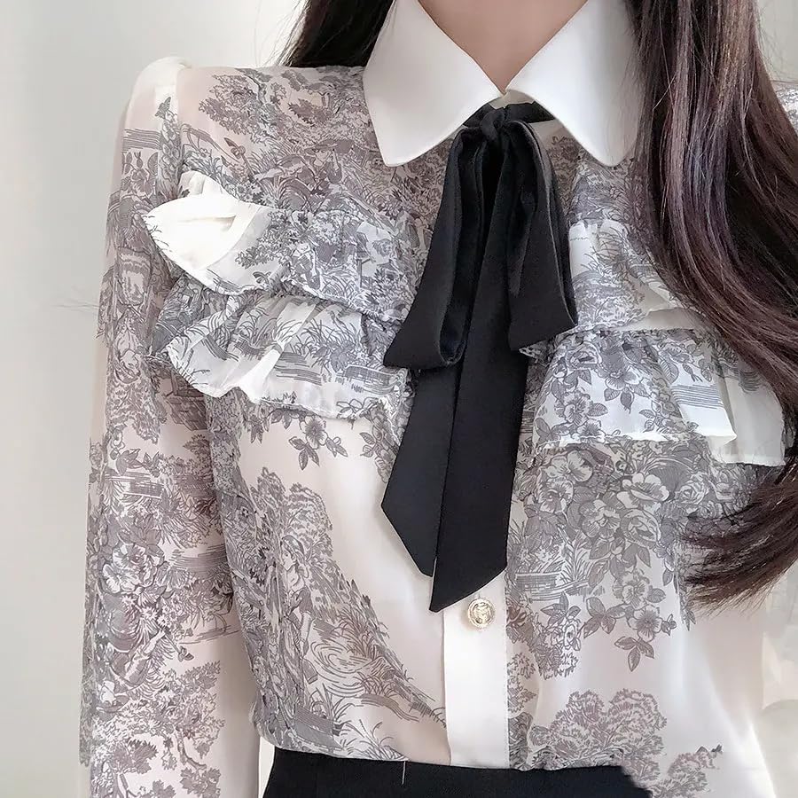Camisas formales con volantes y pajarita para mujer