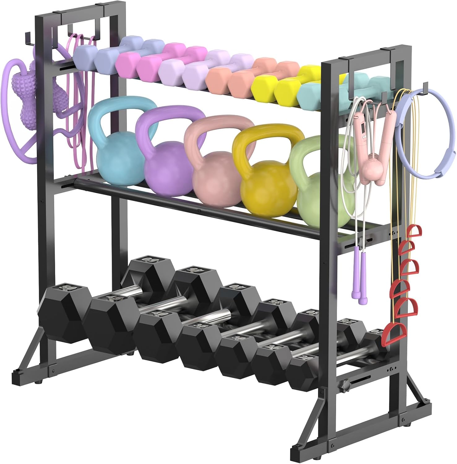 3-Tier Adjustable Dumbbell Rack Stand - Heavy-Duty Carbon Steel Weight Storage Organizer for Home Gym, Easy Assembly, 450 lb Capacity for Dumbbells & Kettlebells