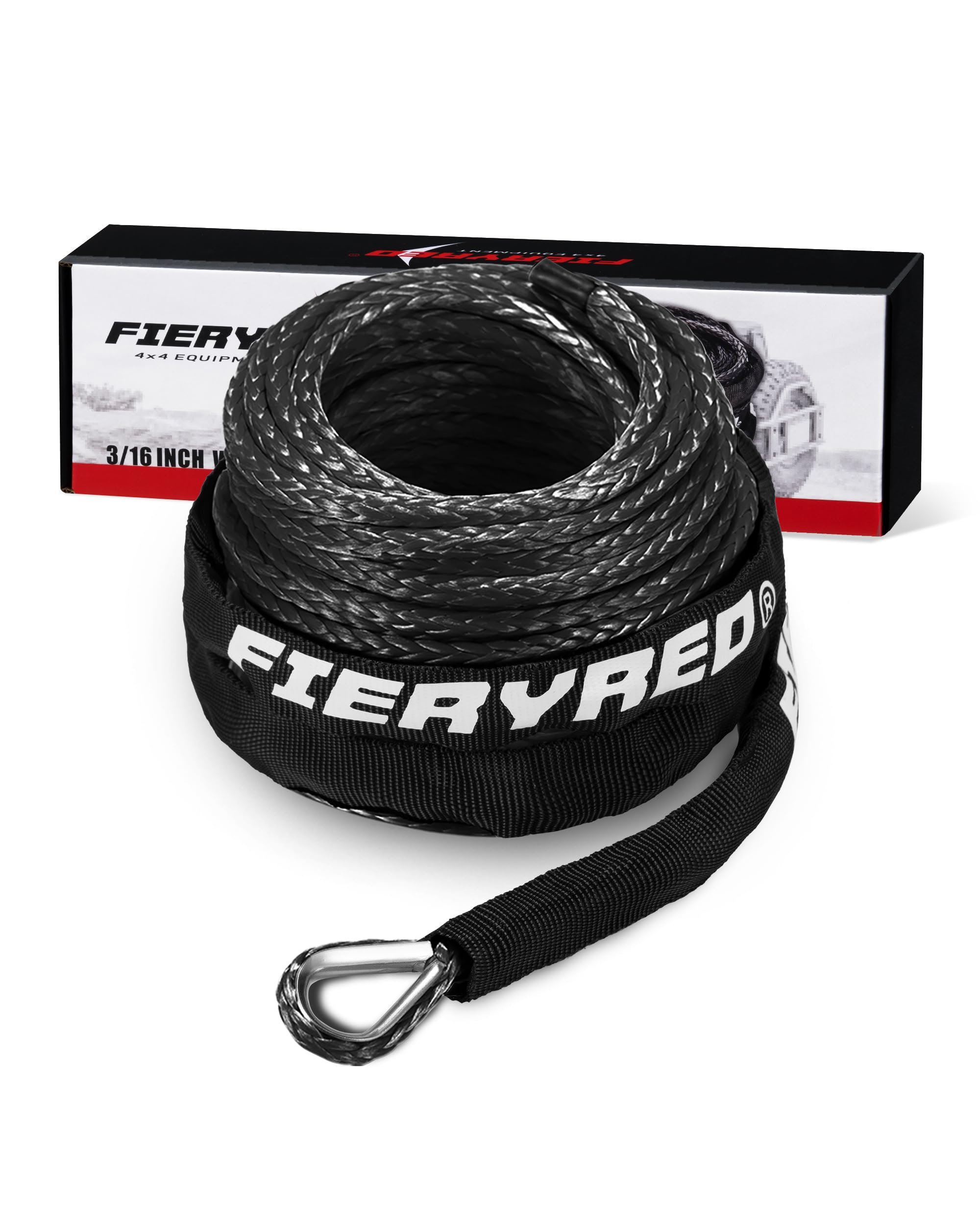 FieryRed 3/16” Winch Rope Cable,50 FT 8500 LBS ATV/UTV Synthetic Winch Rope, Winch Line Replacement with Protective Sleeve Suits for 3000 to 6000LBS Winch, Orange/Black/Grey Available