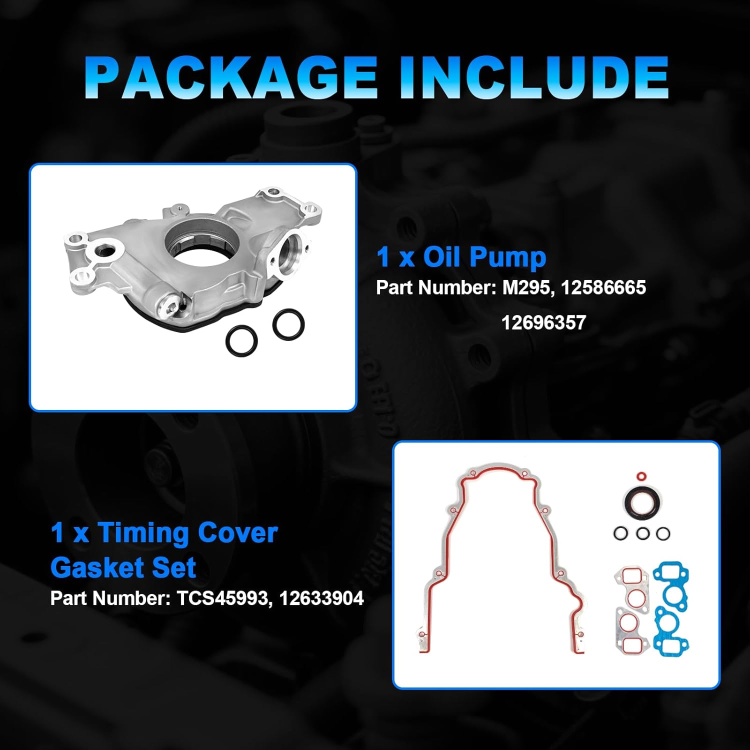 M295 Oil Pump w/Timing Cover Gasket, Compatible with Chevy Silverado 1500/Tahoe/Suburban/Avalanche, GMC Sierra/Yukon, 4.8L 5.3L 6.0L LS1 LS2 LS3