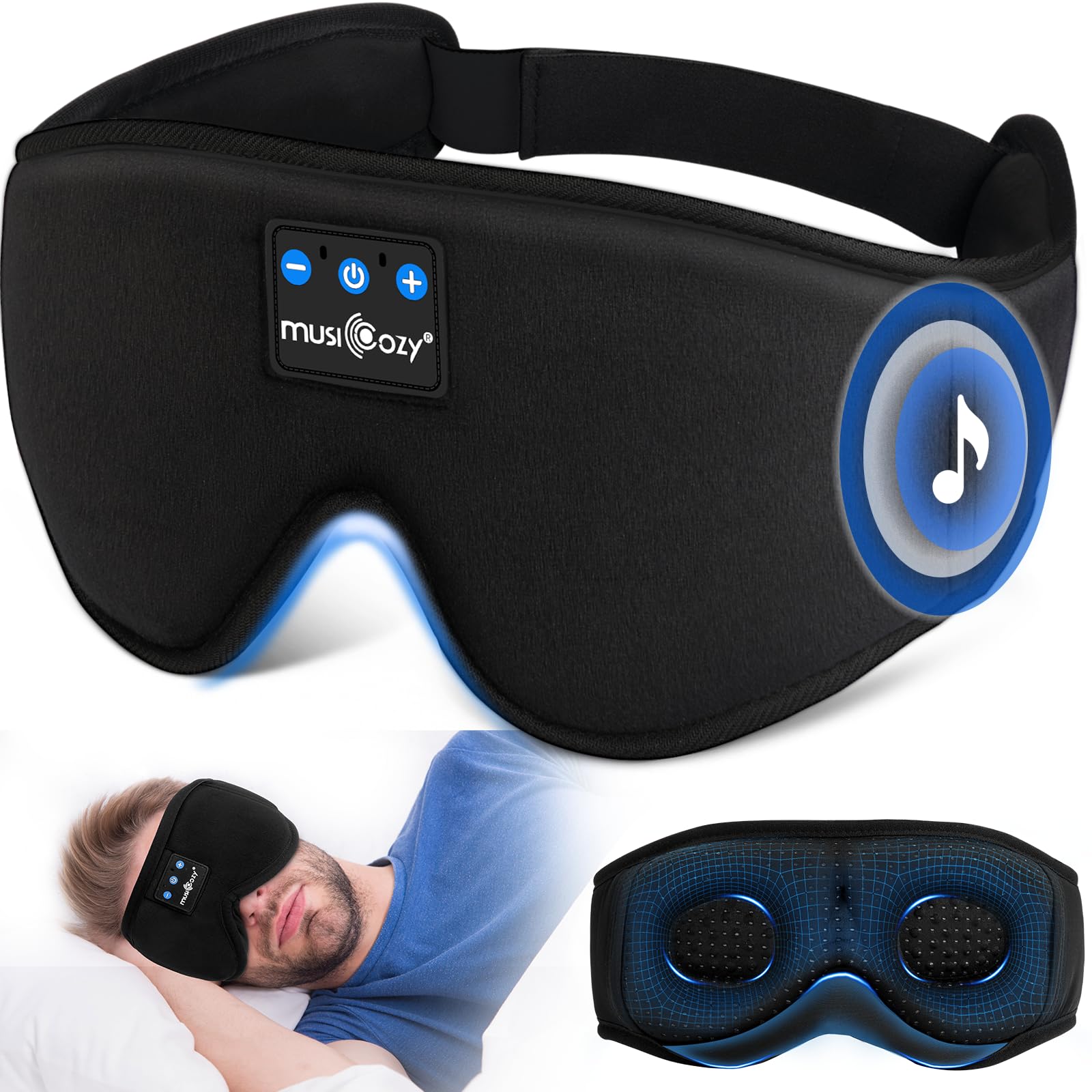 MUSICOZY Bluetooth 5.4 Sleep Headphones, Wireless Eye Mask Bamboo Fiber | Flat Full Coverage Design, Ultra-thin Speakers, 14-hour Playtime, Washable Removable Module for Sleeping, Meditation, Travel-image-6