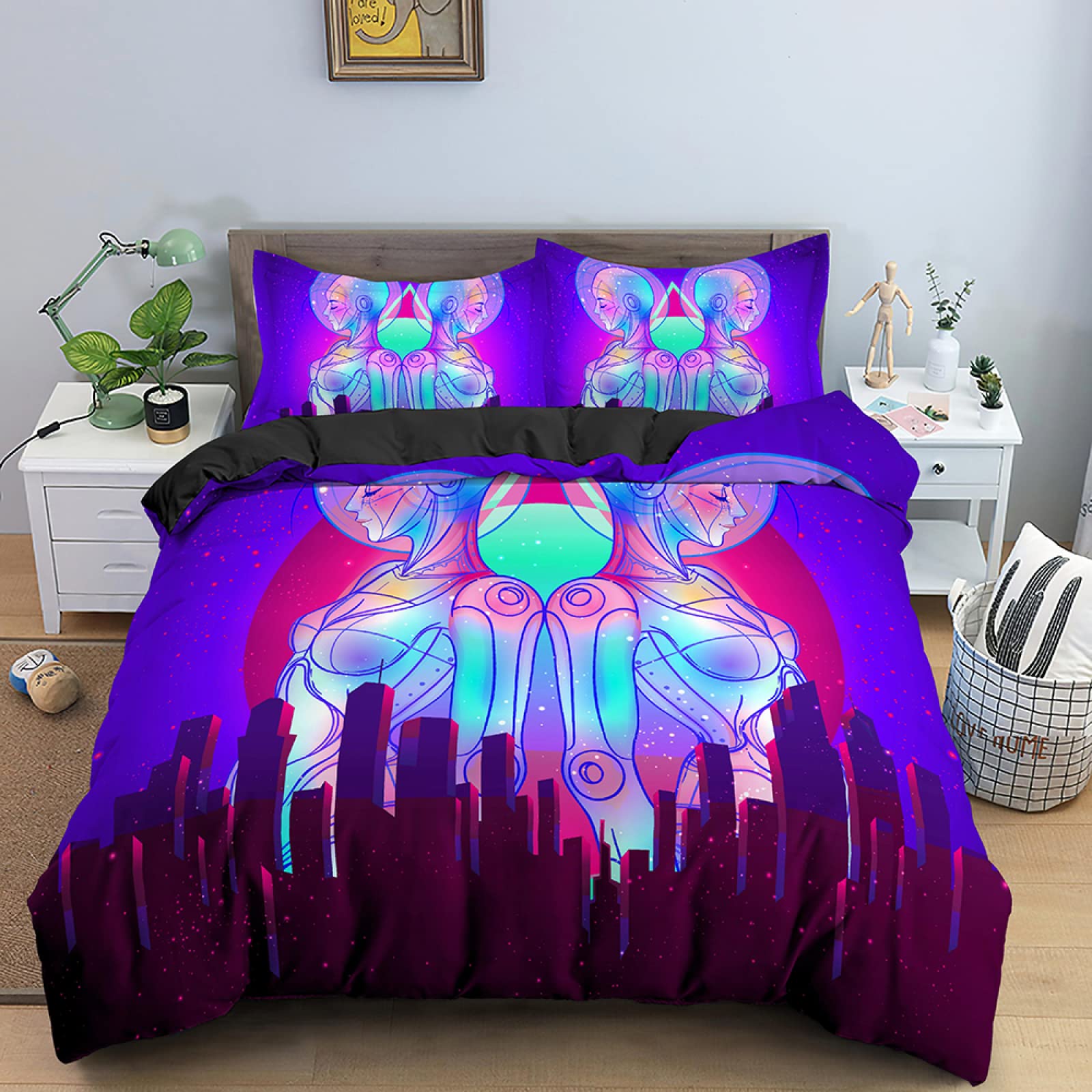 Housse de couette 160x200 microfibre 110g/㎡ anti-plis et facile à laver avec zip