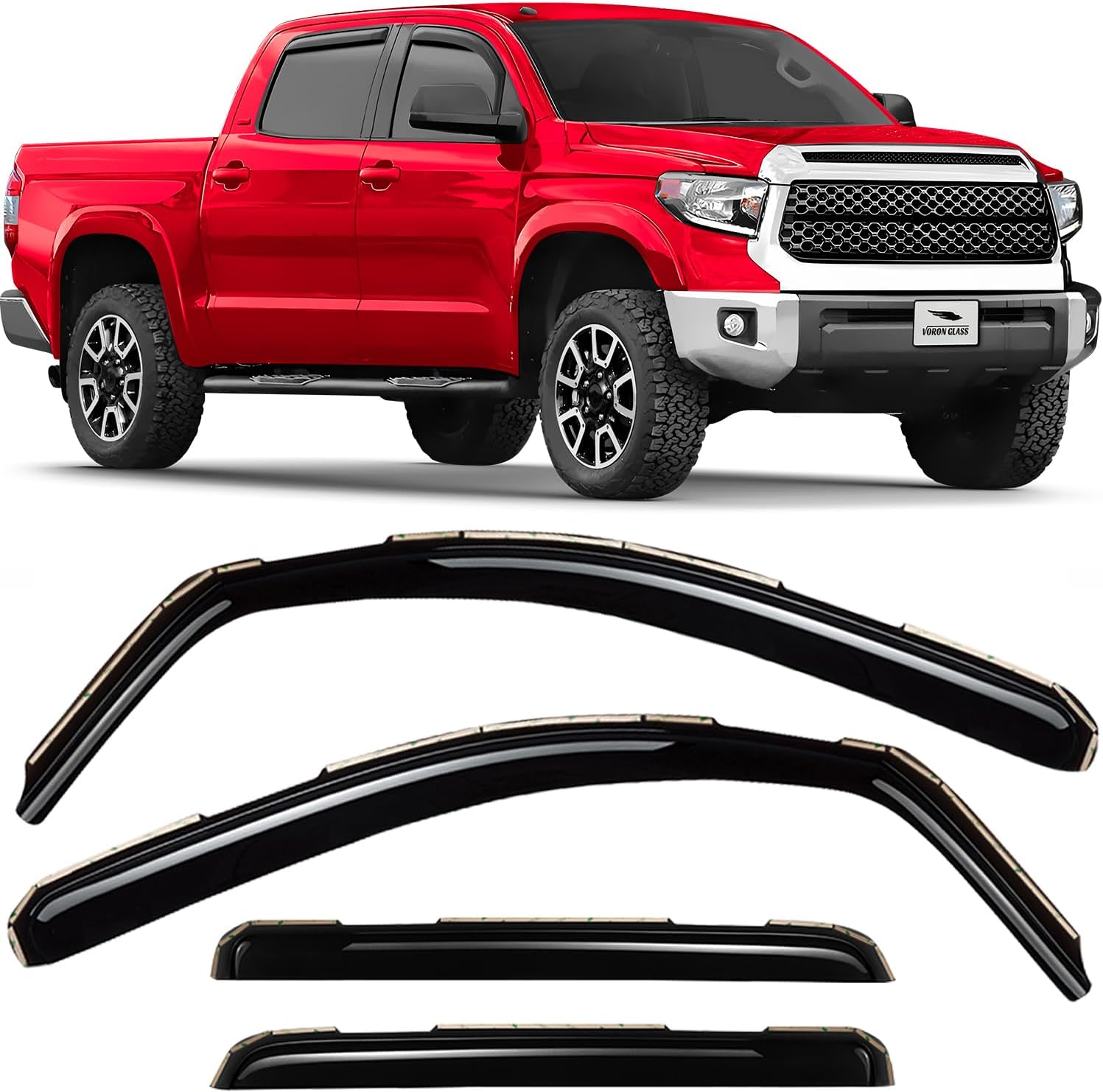 Voron Glass in-Channel Extra Durable Rain Guards for Trucks Toyota Tundra 2007-2020 CrewMax, Window Deflectors, Vent Window Visors, 4 Pieces - 220083